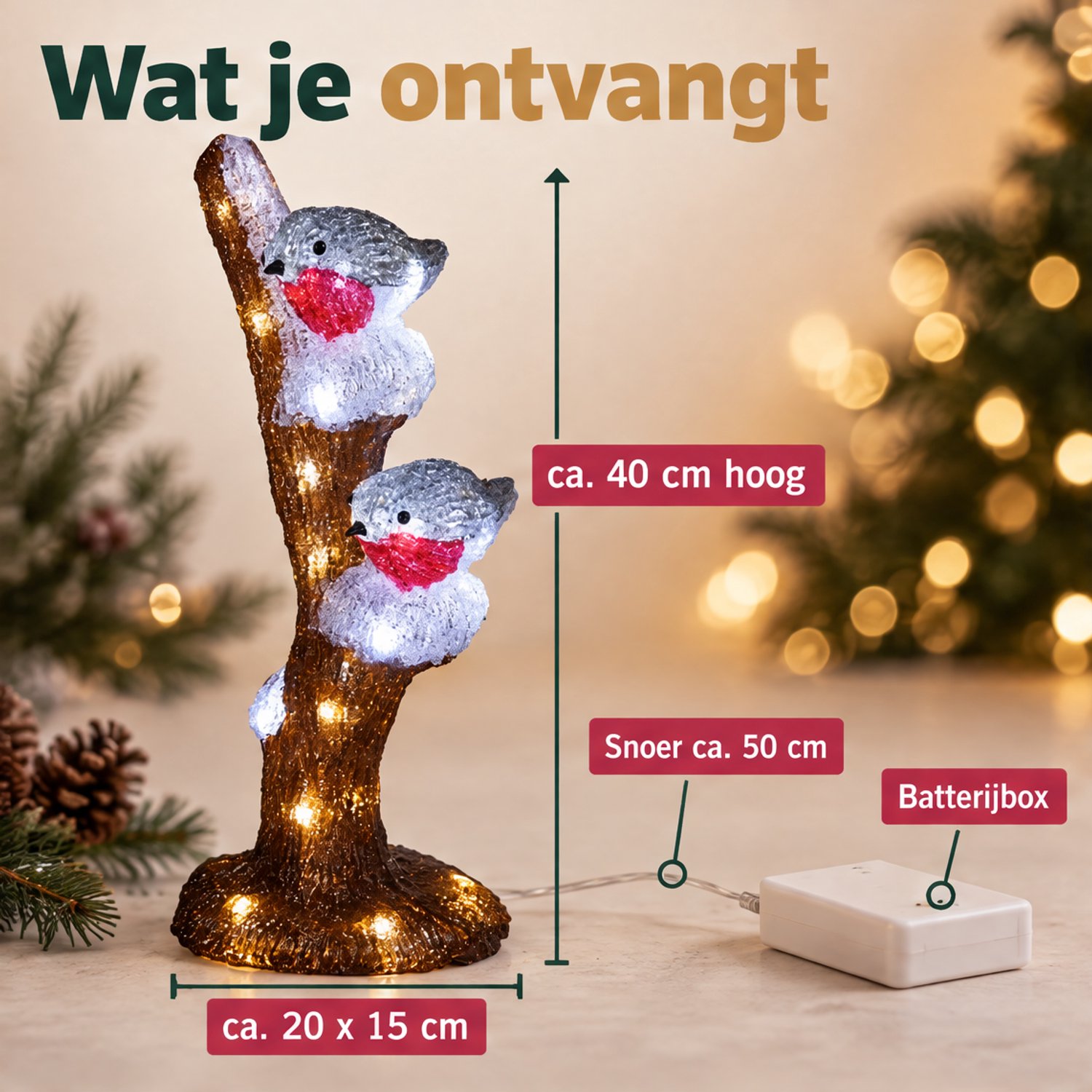 Levano Kerstverlichting Buiten Figuren - Kerstdecoratie voor Binnen en Buiten - Kerstverlichting op Batterij - Kerstlampjes met Timer - Kerstbeeldjes - Kerst Vogels op Tak - Kerst Tuin Decoratie - Acryl Kerstfiguur met LED - Sfeerverlichting – foto 3