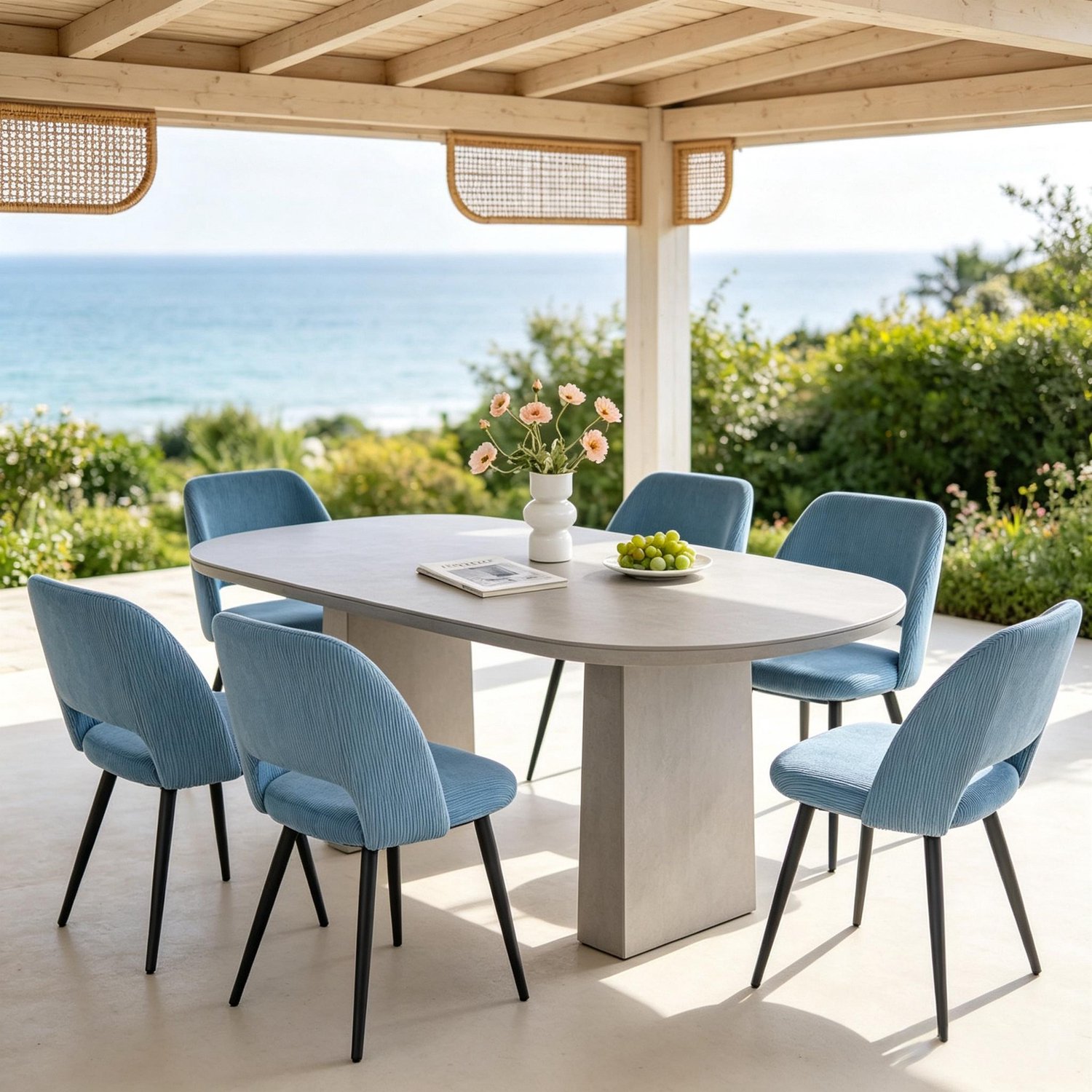 OKWISH Eetkamerstoelen 48 x 45 x 80,5 cm - Set van 6 met Ribstof Bekleding - Voor Eetkamer en Keuken - Stof en Metaal - Blauw
