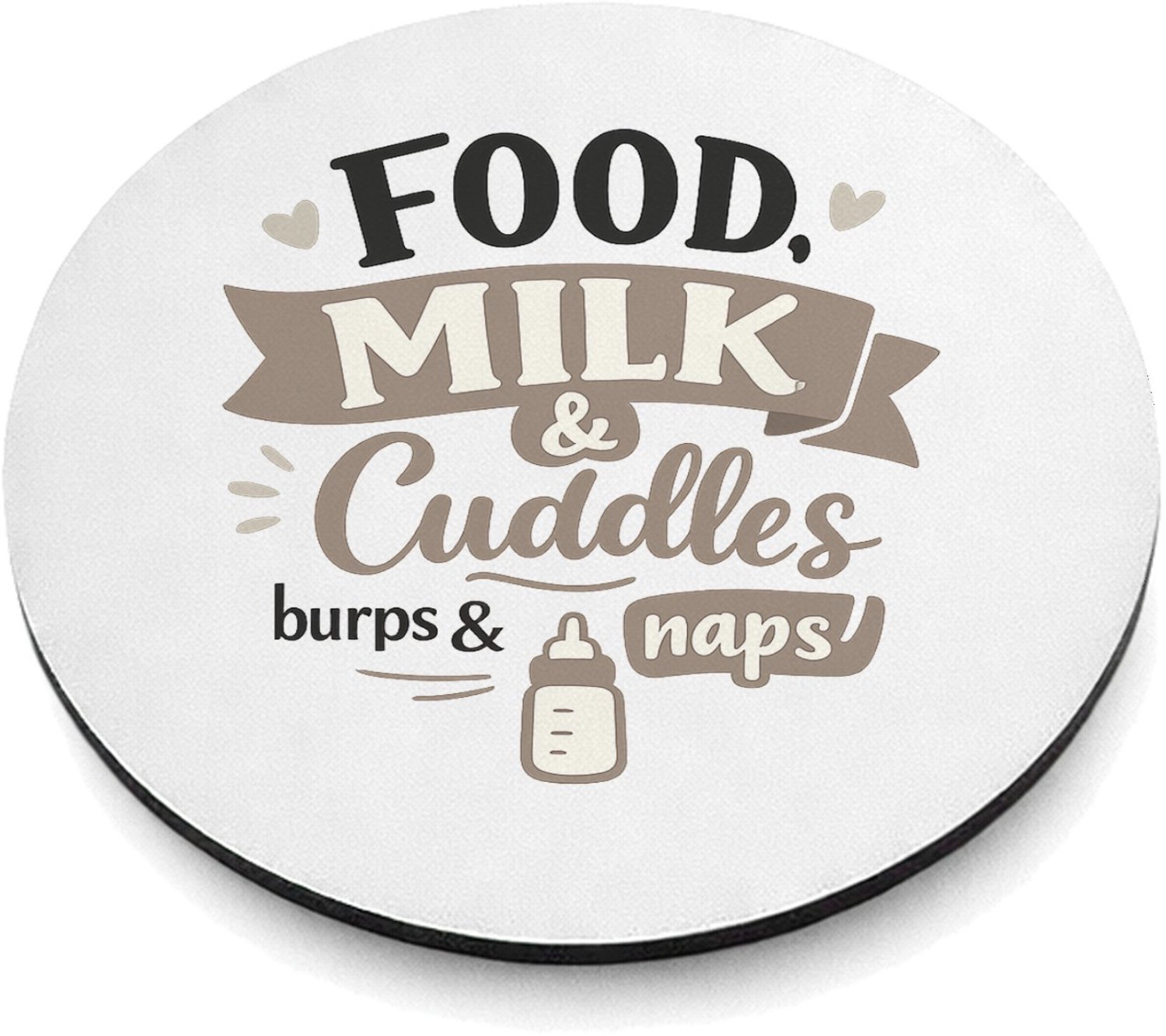 Mr Cadeautjes MDF magnetische fotolijst rond Ø 9,5 - design Speels typografisch babycadeau met focus op eten en knuffelt | cadeau Wit