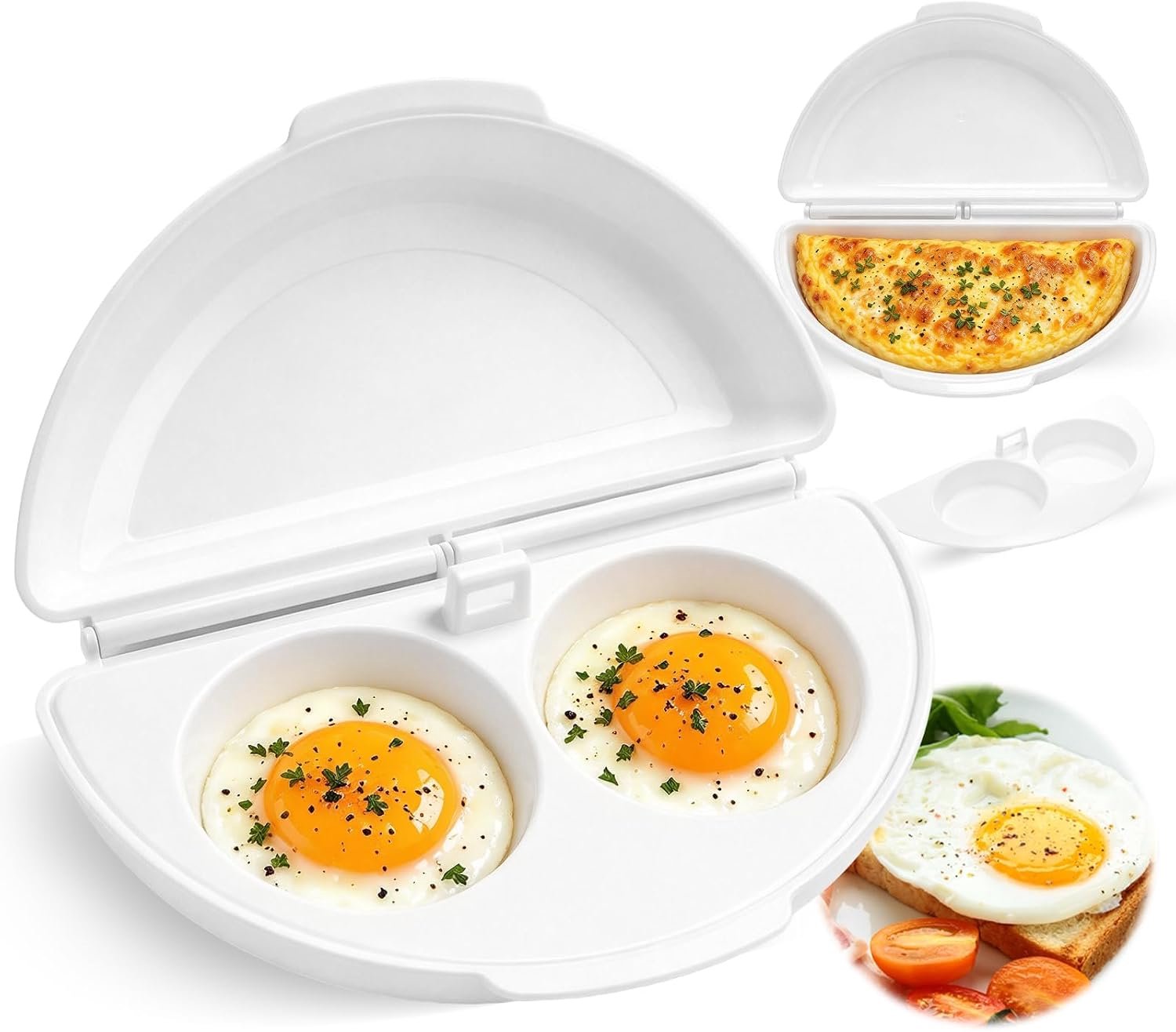Magnetron Eierkoker - Omeletmaker Eipocheerder - Snel Ontbijt Maken - Eierstoompan - Eipocheerder - 2-in-1 Design- Kook Er Twee Tegelijk - Magnetron-Eierkoker Met 2 Holtes - Eierkoker - Egg Poacher - Keukengereedschap - 21 x 12 x 5 cm - Wit -TENGYIF®