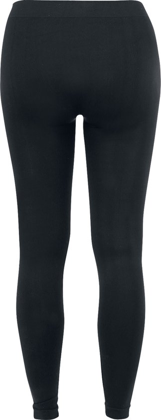 Zwarte, naadloze basic legging van stretchmateriaal, achterkant, nauwsluitende pasvorm.