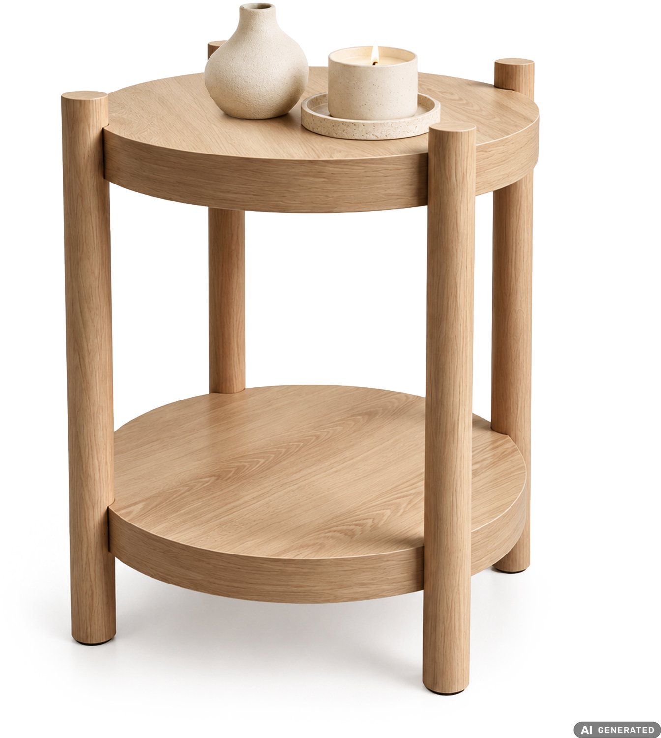 Akord Salontafel TERRA / Natuurlijke Houtlook / 44,5 cm / Rond / Plank / 44,5 x 44,5 x 48 cm Naturel hout