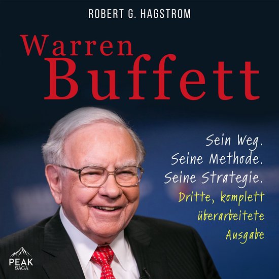 Boekomslag met een portret van Warren Buffett, in een zwart pak en rode das, met de titel en Duitse subtitel.