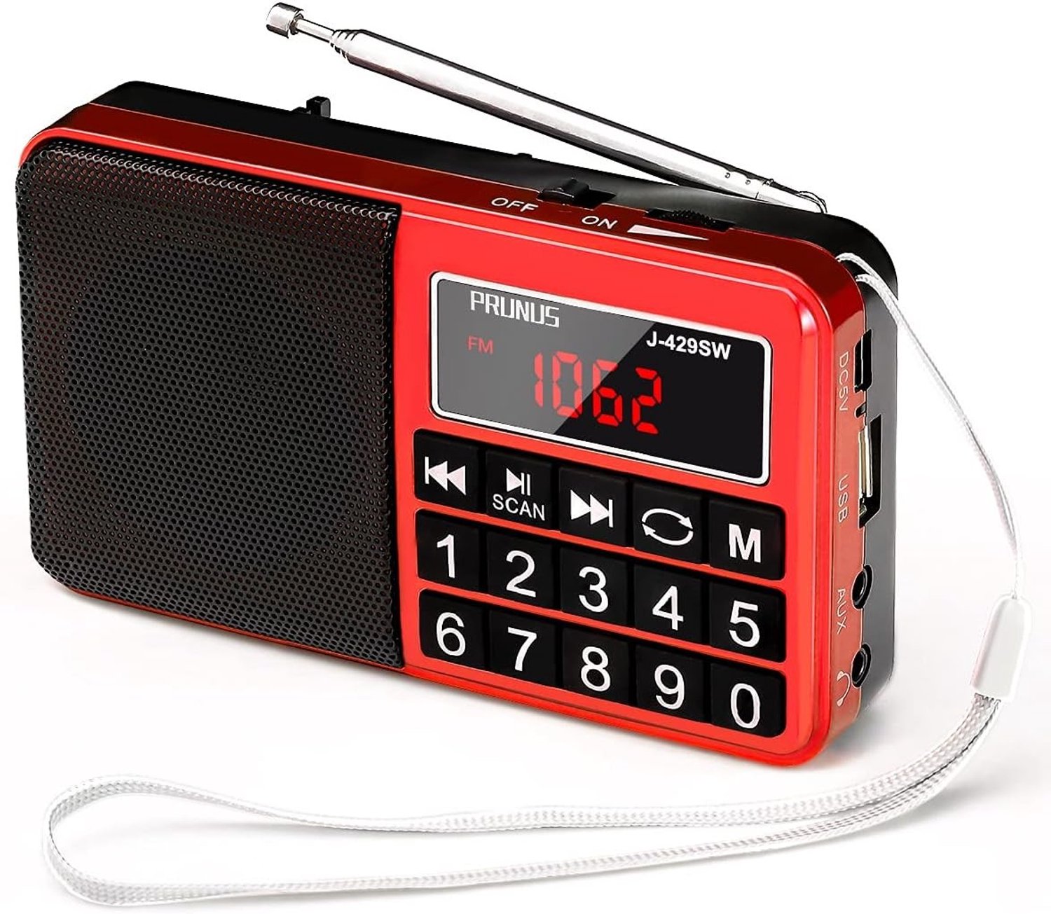 Kleine Draagbare Radio - Rood - Zakformaat - Oplaadbare Radio met Grote Knoppen en Groot Scherm - Voor Binnen en Buiten