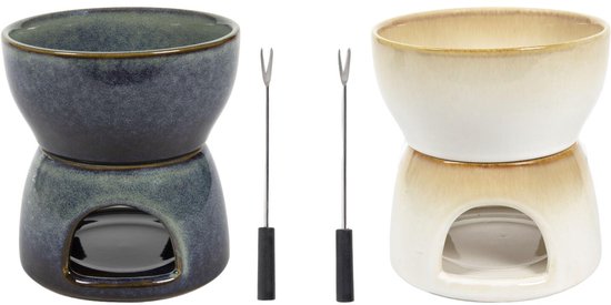 Bellatio Design Chocolade of kaas fondue set - met 2 vorken - creme wit - porselein - voor 2 personen- moederdag - cadeau — afbeelding 5