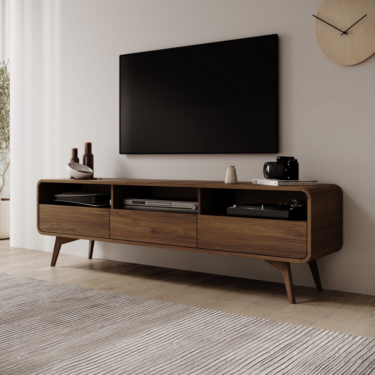 MEUBELLA Hoshii - TV-Meubel - Walnootpatroon - 180x39x53 cm Bruin