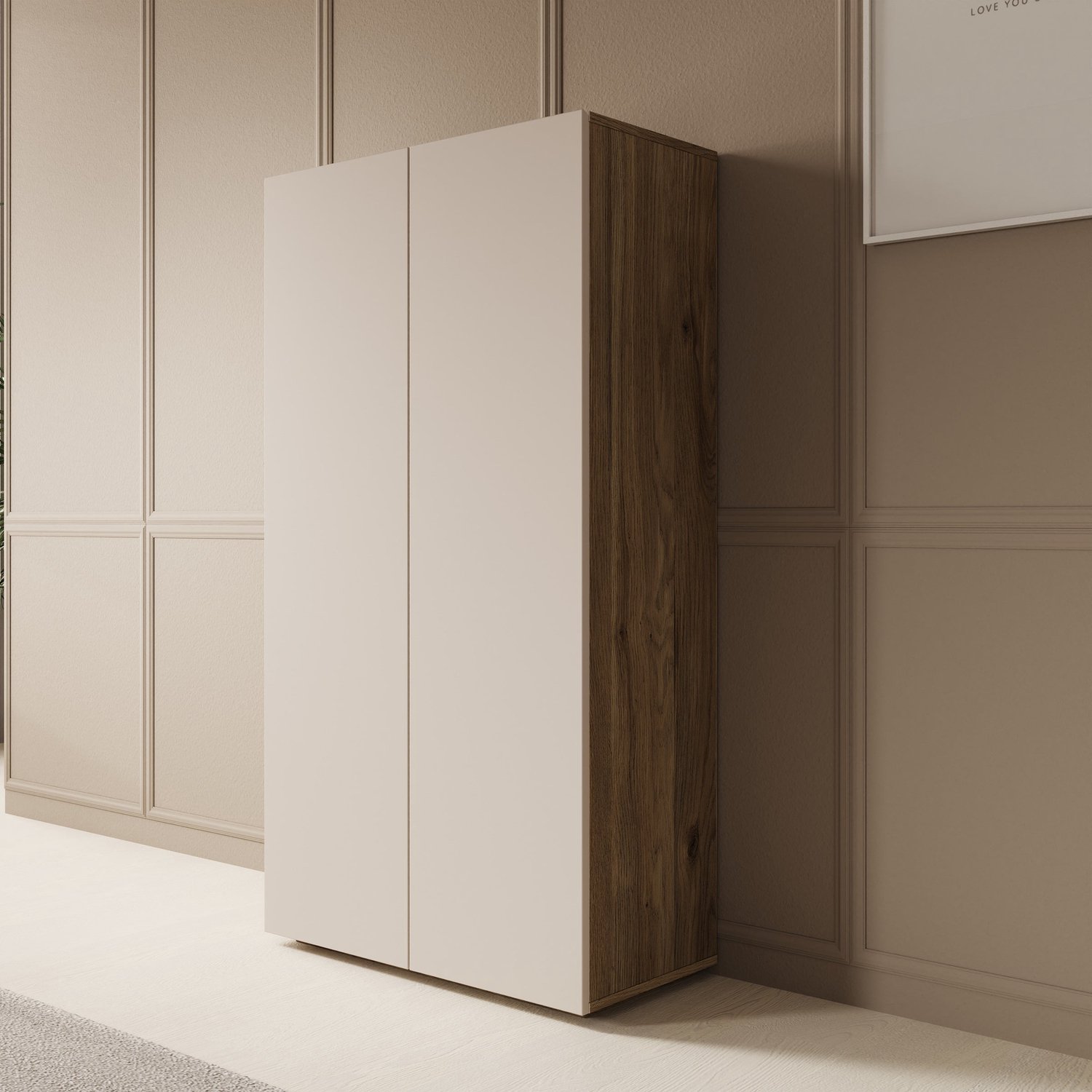 MEUBELLA Cumi - Schoenenkast - Beige/Eikenpatroon - 70x34x130 cm Beige|Bruin