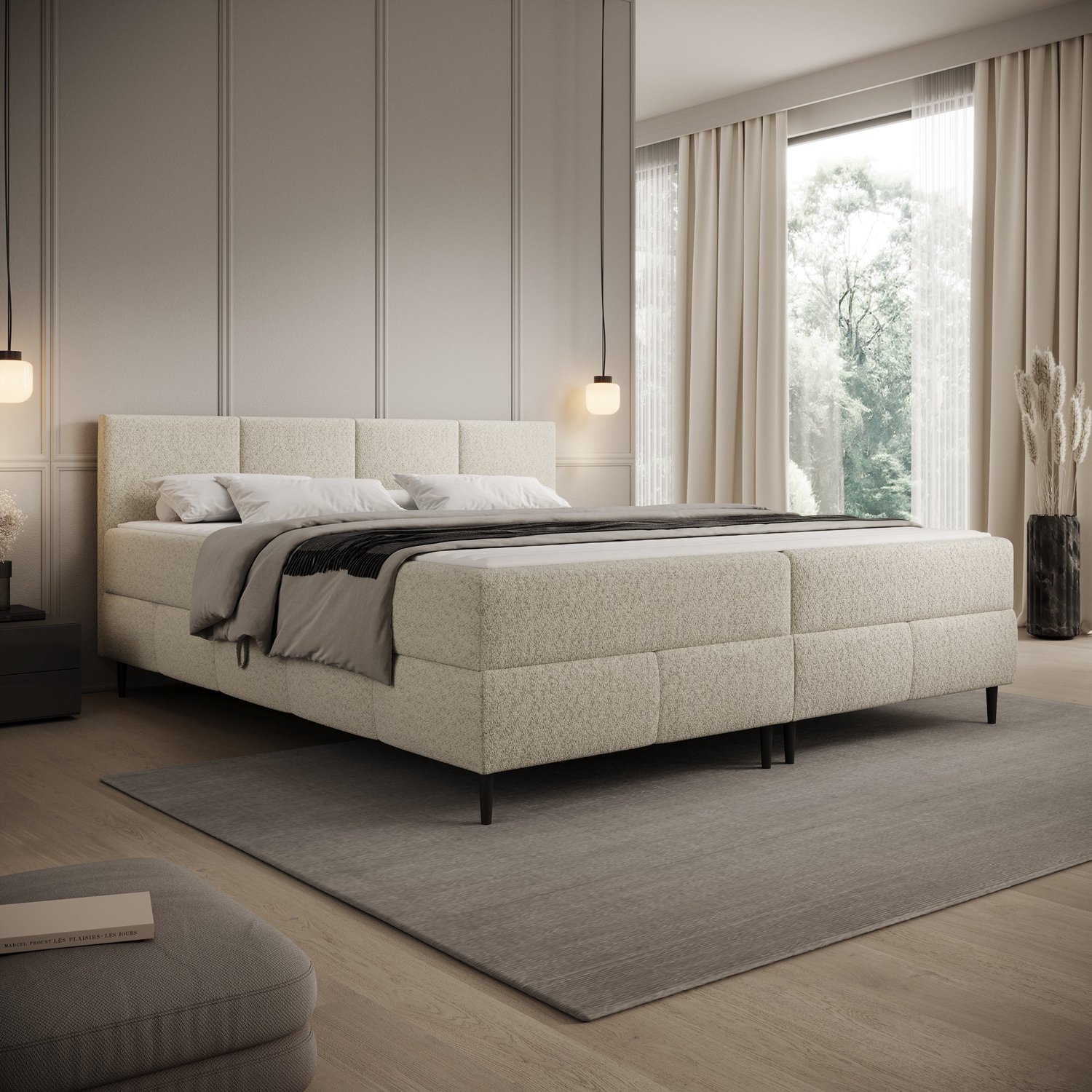 MEUBELLA Brisa - Boxspring met opbergruimte - Teddystof beige - 180x200 cm