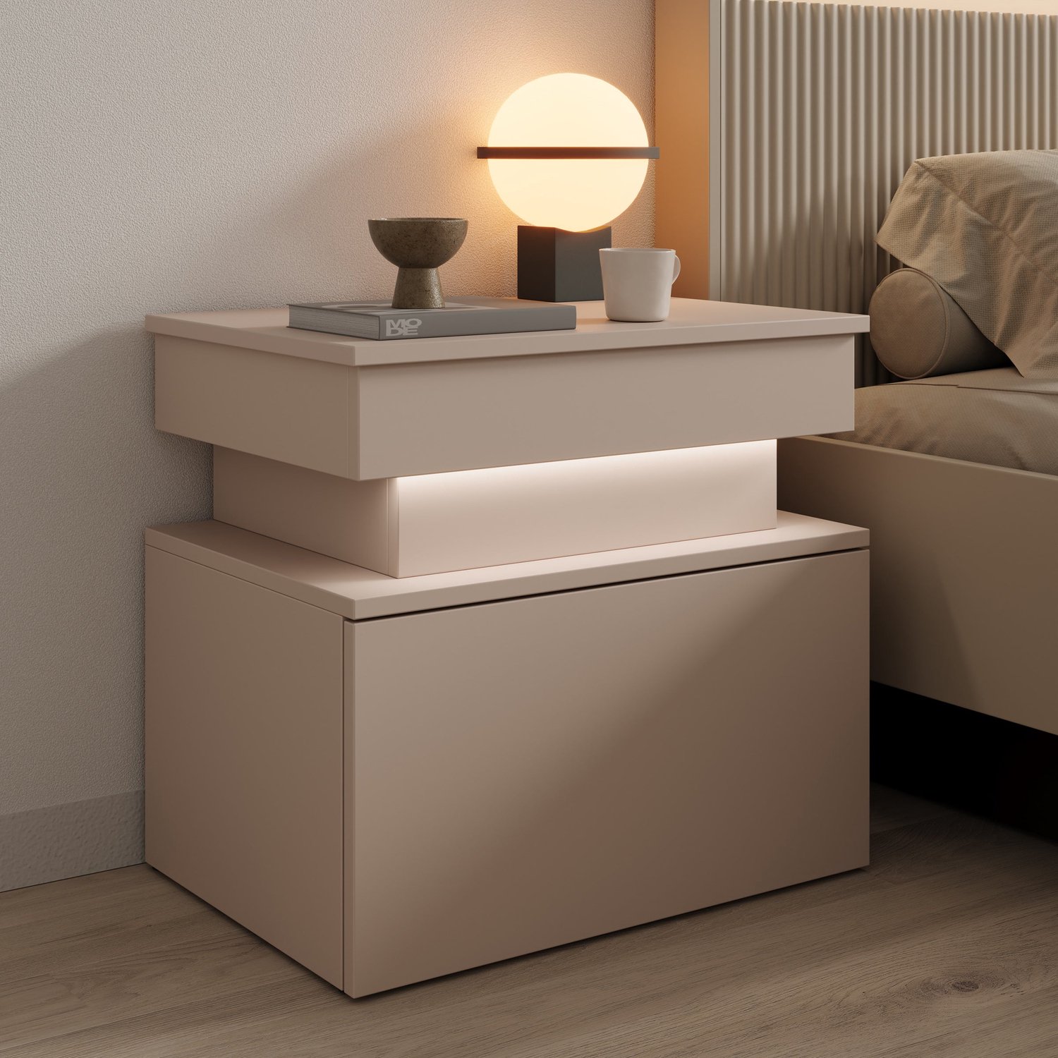 MEUBELLA Galan - Nachtkastje - Beige - 55x39x51 cm