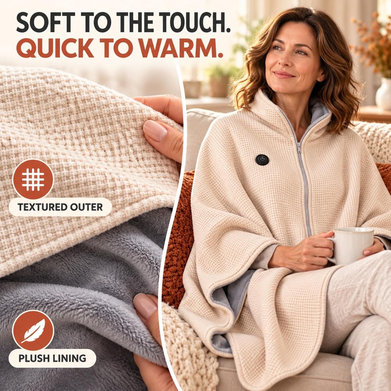 Verwarmde Deken - Elektrische deken - 150x80cm - Dames Verwarmde Schoudermantel - Warmtedeken - 3 Standen - USB-oplaadbaar - Draagbare verwarmde omslagdoek - Snelle warmteafvoer - Voor buiten, thuis – foto 2
