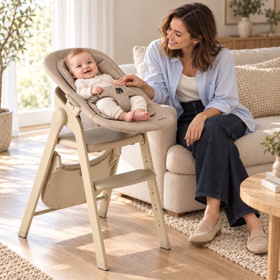 Deryan Kinderstoel met Bouncer - Inklapbare Eetstoel - Cashmere Sand + Bouncer — afbeelding 4