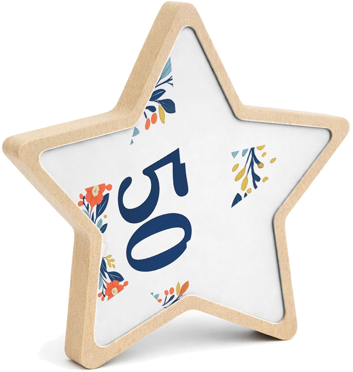 Mr Cadeautjes MDF fotolijst ster 14 x 13,5 - design Mijlpaalverjaardag met een speelse plantenslinger en groot c | cadeau Wit