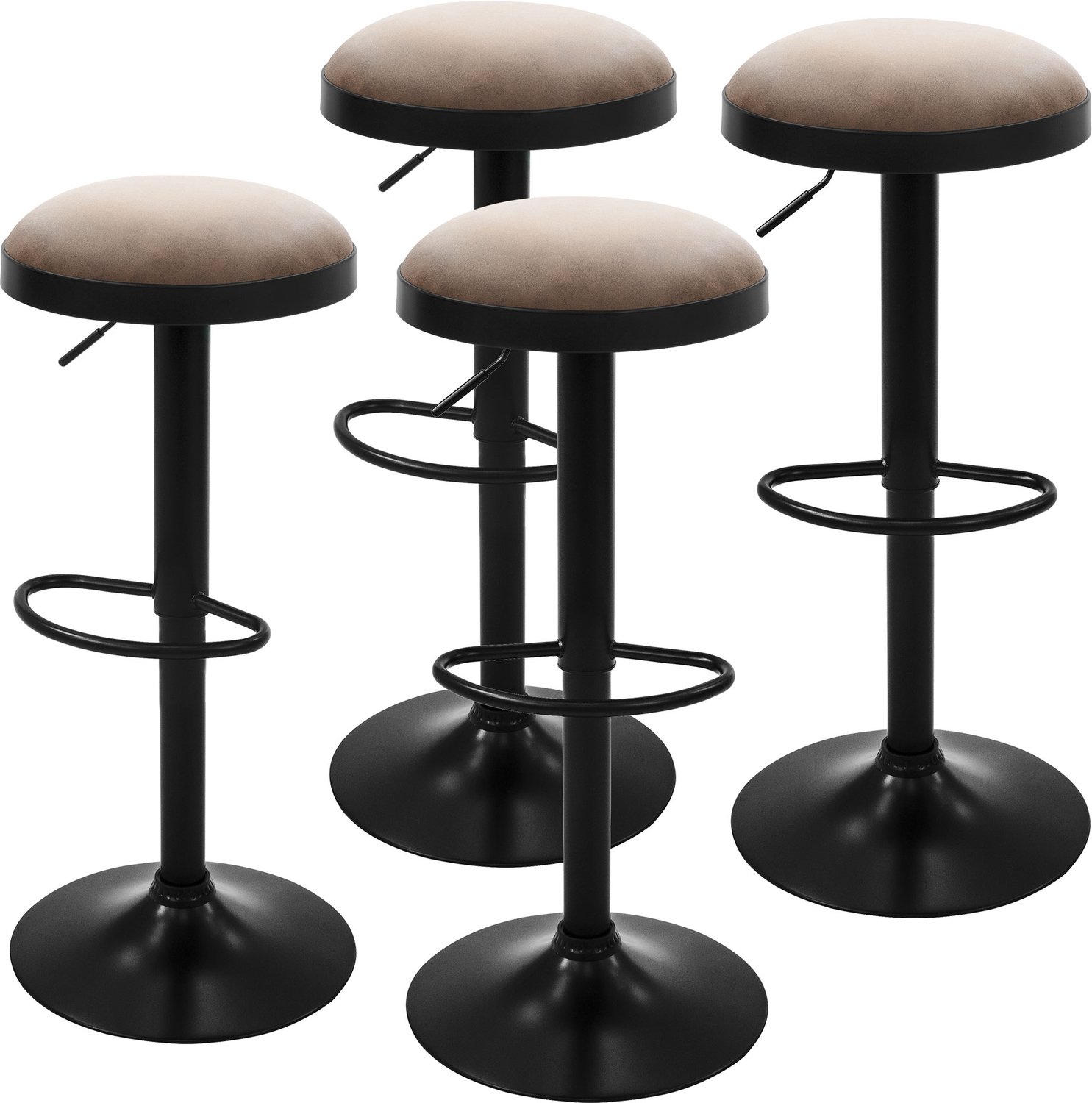 ml-design Barkrukken set van 4, hoogte verstelbaar, barstoelen fluweel, barkruk gestoffeerd van schuim, 360° draaibaar, bistrokruk met voetensteun, keukenkruk met een stevig en stabiel stalen frame, fluwelen barstoel voor het keukeneiland in bruin