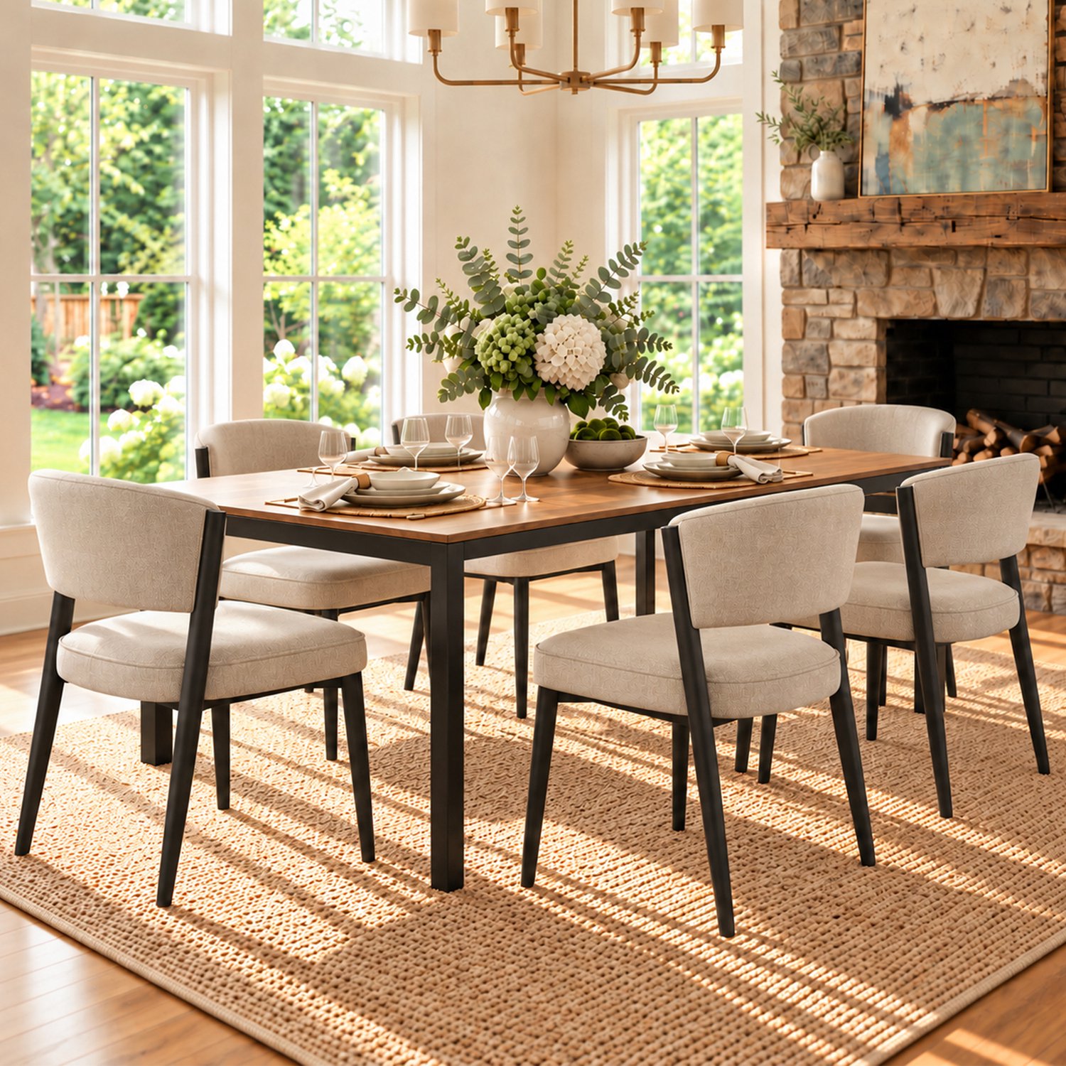 Clruro Eetkamerstoelen - 60×49×80 cm - Set van 6 - Ademend - Chenille/Metaal - Taupe Grijs