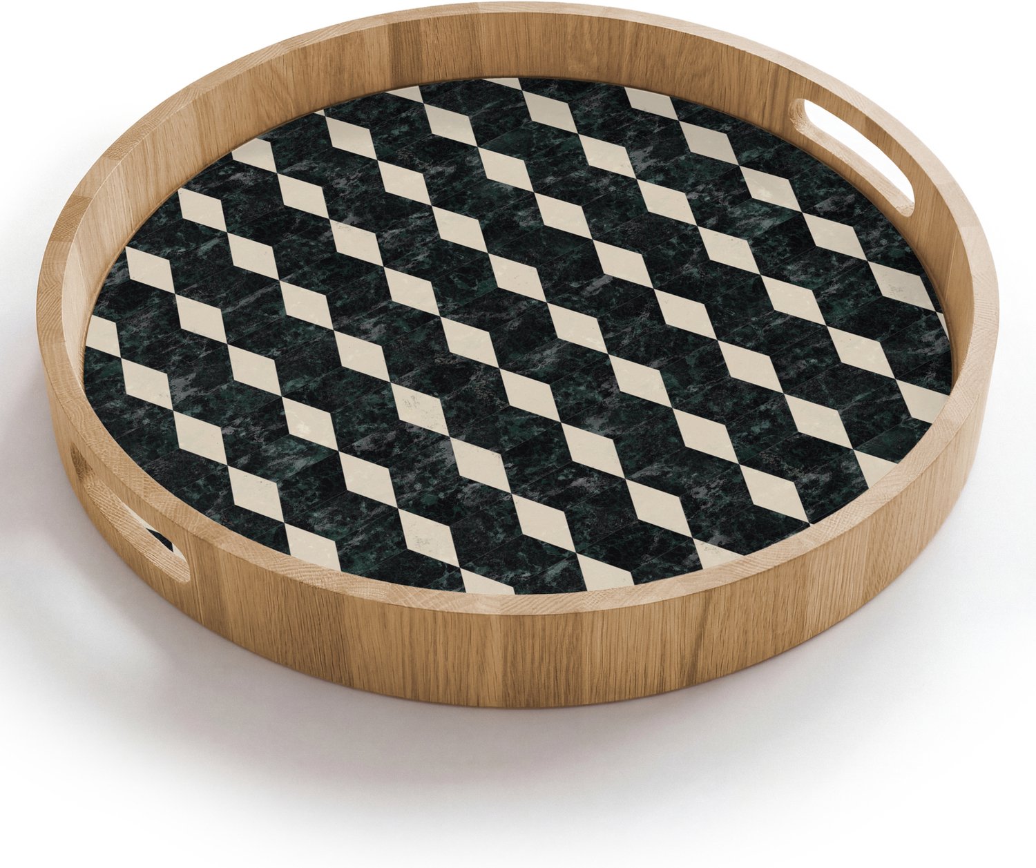 Dienblad rond 40x40 cm - Schootdienblad hout - Geometrisch - Patroon - Marmer - Groen - Borrelplank rechthoek - Plateau houten dienbladen