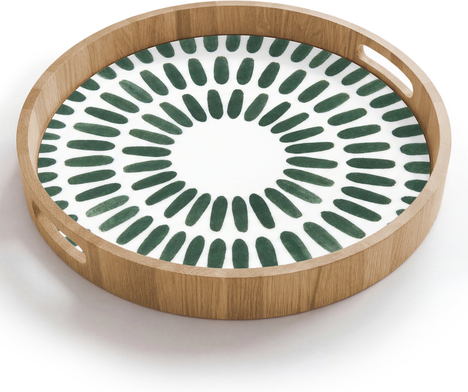 Dienblad rond 40x40 cm - Schootdienblad hout - Abstract - Cirkel - Patroon - Modern - Groen - Borrelplank rechthoek - Plateau houten dienbladen