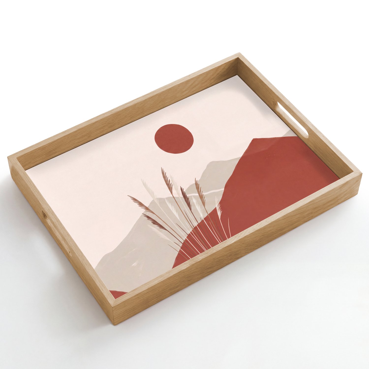 Dienblad hout 50x35 cm - Schootdienblad - Gras - Landschap - Natuur - Abstract - Beige - Borrelplank rechthoek - Plateau dienbladen