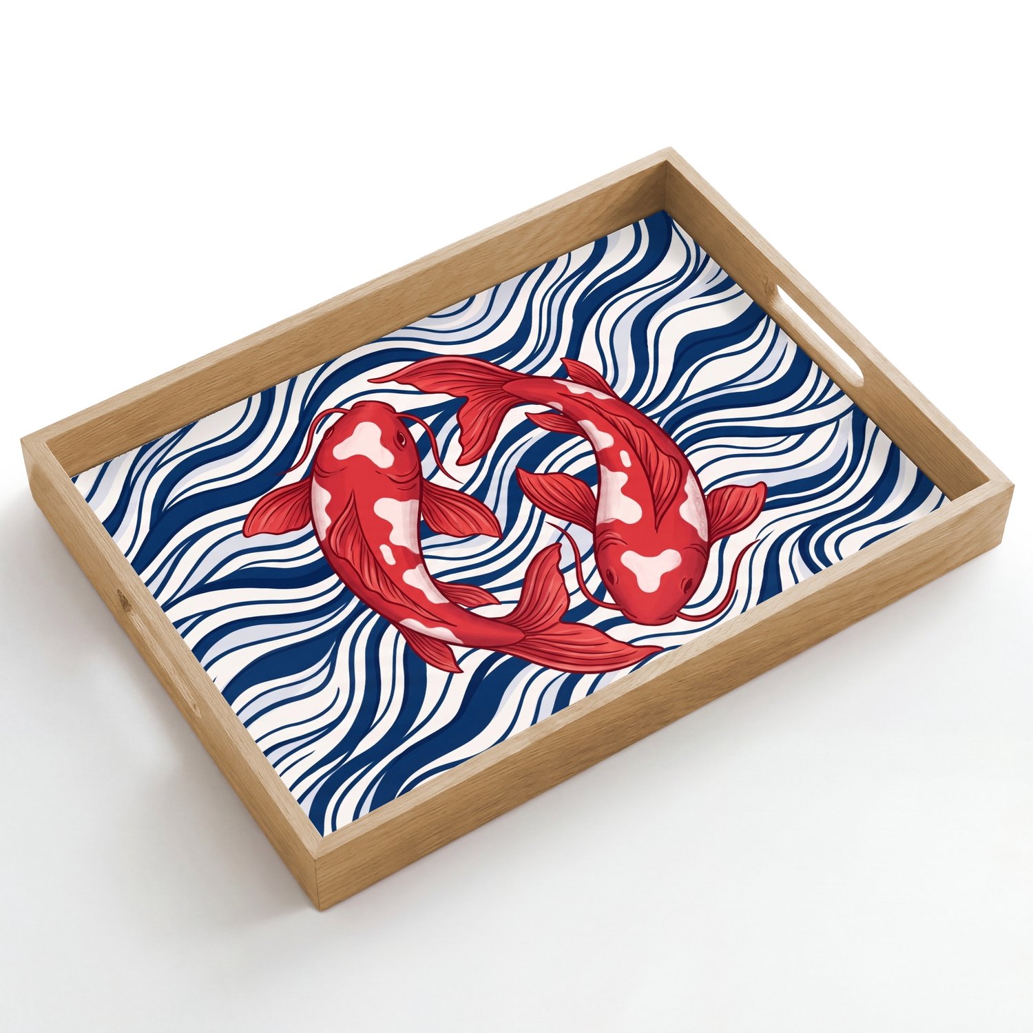 Dienblad hout 50x35 cm - Schootdienblad - Vis - Water - Natuur - Illustratie - Rood - Borrelplank rechthoek - Plateau dienbladen