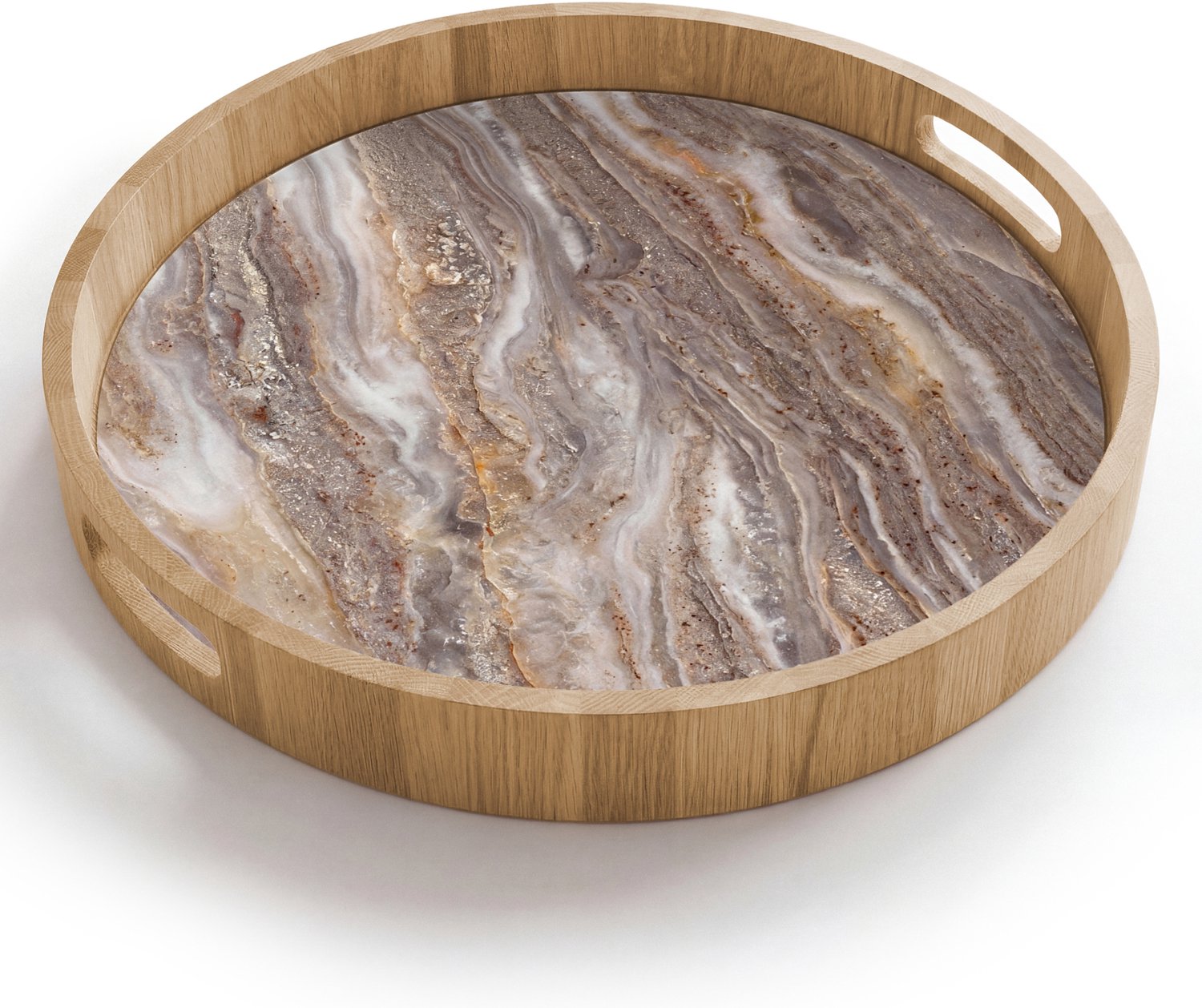 Dienblad rond 40x40 cm - Schootdienblad hout - Textuur - Steen - Abstract - Beige - Borrelplank rechthoek - Plateau houten dienbladen