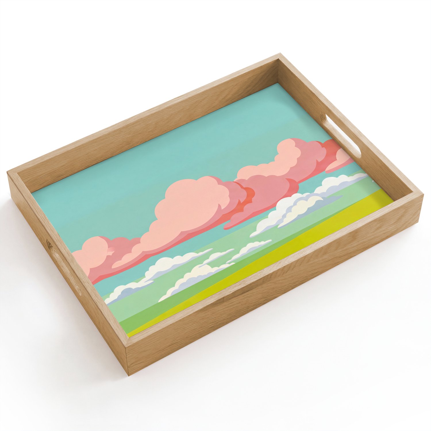 Dienblad hout 40x30 cm - Schootdienblad - Wolken - Roze - Natuur - Modern - Pastel - Borrelplank rechthoek - Plateau dienbladen