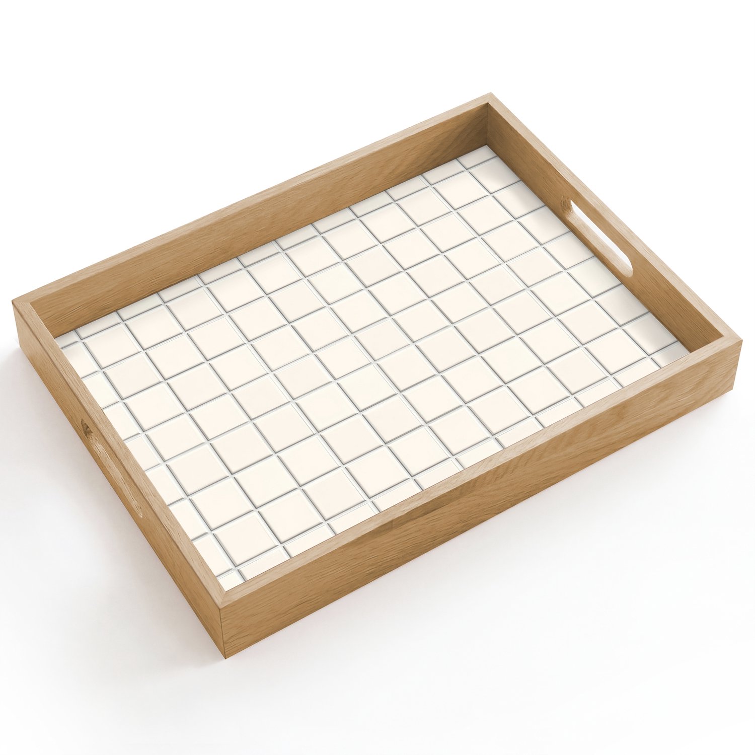 Dienblad hout 40x30 cm - Schootdienblad - Patroon - Tegels - Wit - Borrelplank rechthoek - Plateau dienbladen