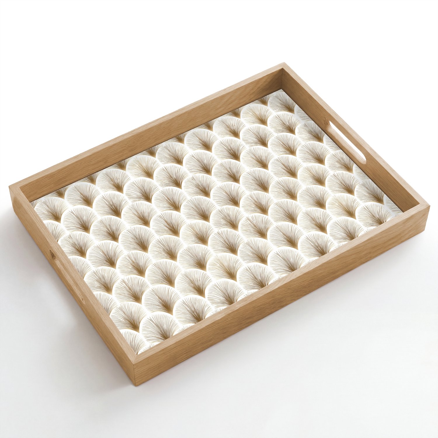 Dienblad hout 50x35 cm - Schootdienblad - Waaiers - Art Deco - Elegant - Goud - Wit - Borrelplank rechthoek - Plateau dienbladen
