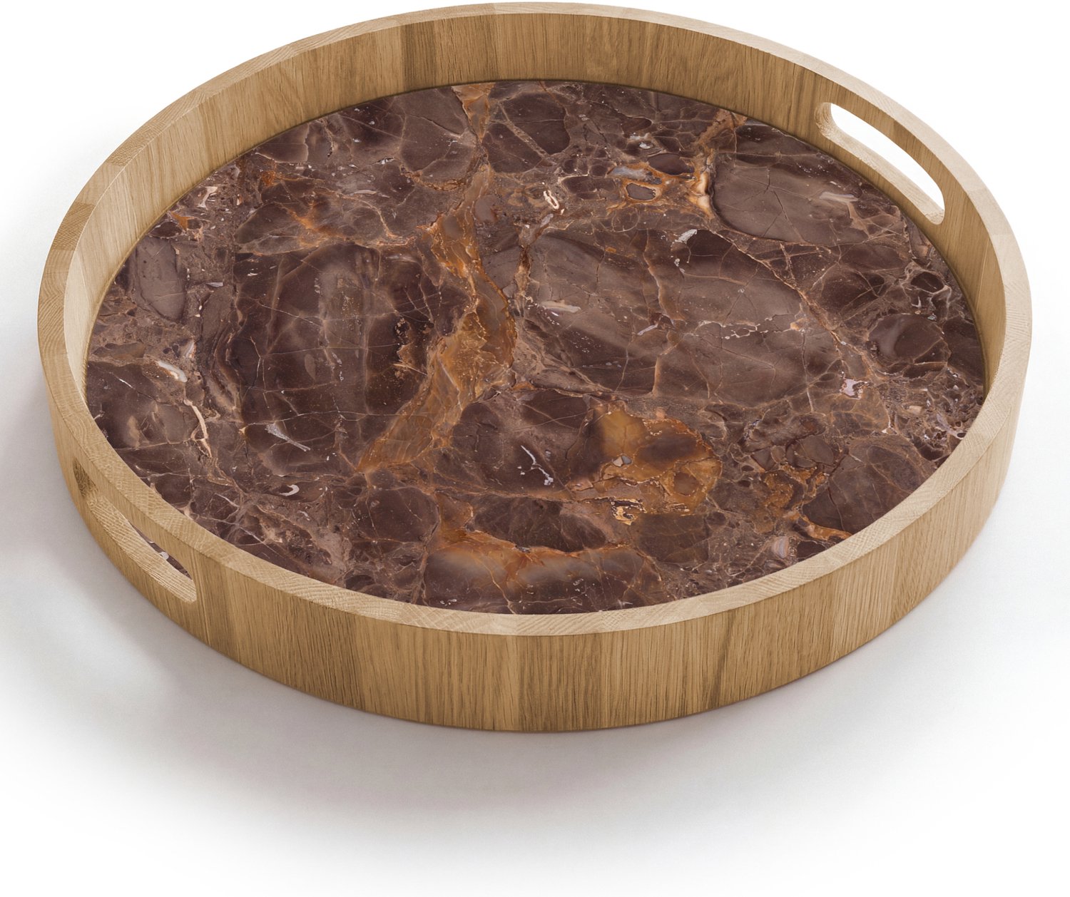 Dienblad rond 40x40 cm - Schootdienblad hout - Marmer - Patroon - Natuur - Bruin - Goud - Borrelplank rechthoek - Plateau houten dienbladen
