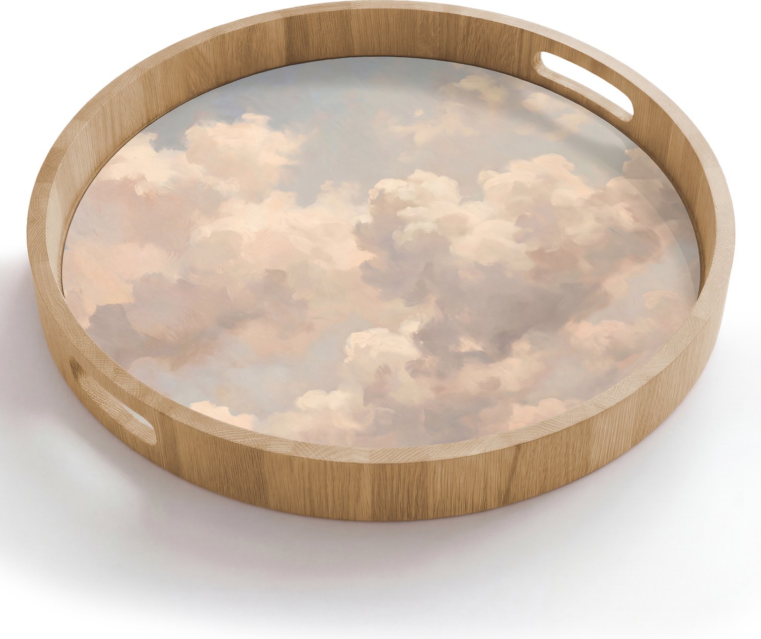 Dienblad rond 50x50 cm - Schootdienblad hout - Wolken - Zacht - Natuur - Klassiek - Beige - Borrelplank rechthoek - Plateau houten dienbladen