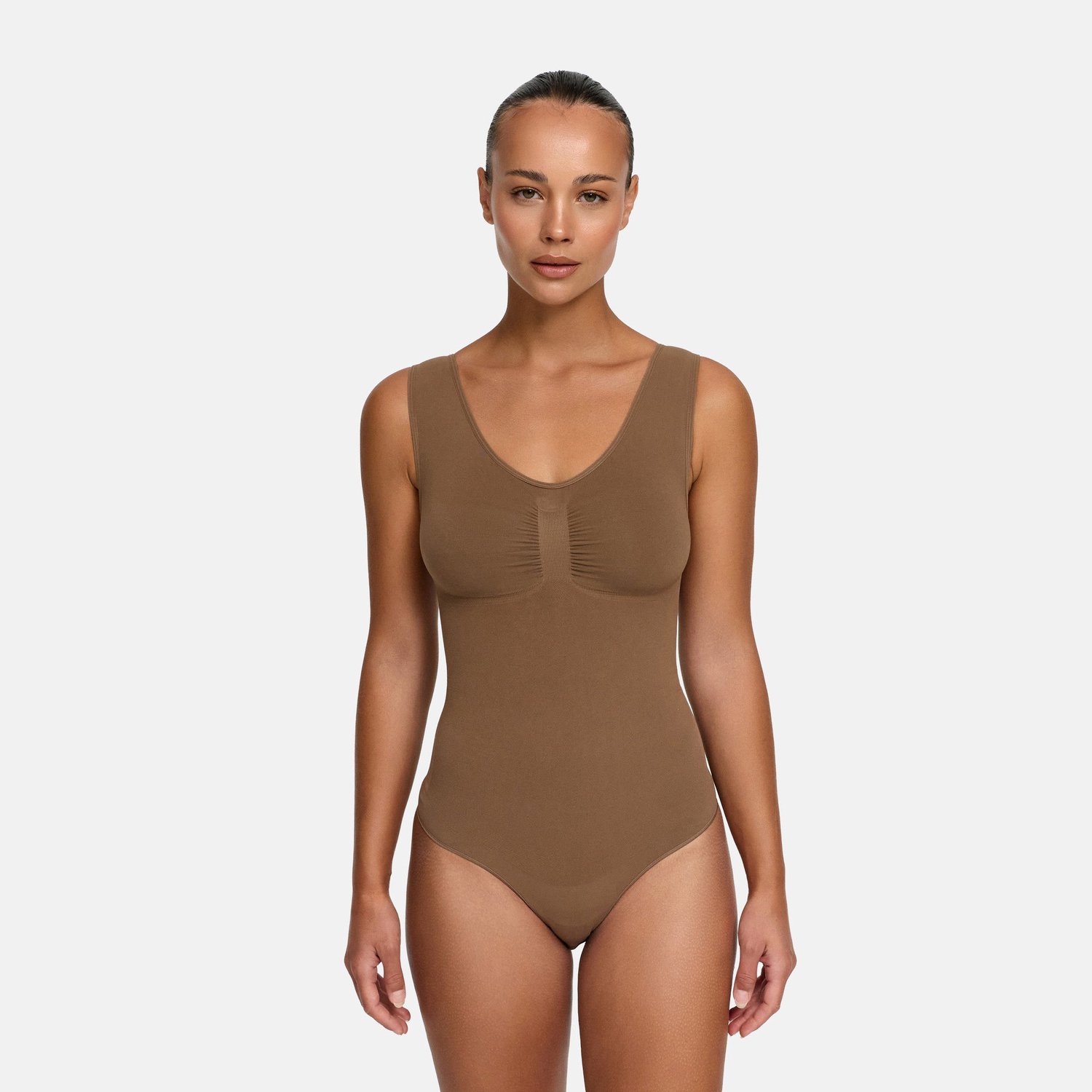 cfab Tanktop bodysuit met corrigerende werking en koordjes - Caramel - L - Corrigerende Body - Naadlos - corrigerend ondergoed dames