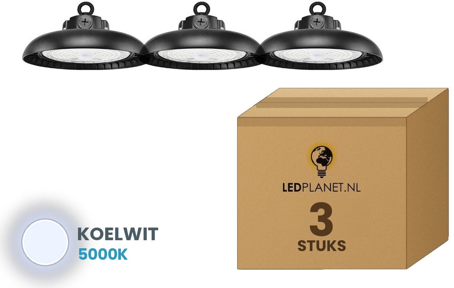 Tsong UFO Lamp - LED High Bay 150W - 30.750 lm - Neutraalwit 5000K - 3 stuks - Instelbaar 90/120/150W - 0-10V Dimbaar - IP65 - Hal, Werkplaats- & Garageverlichting - 5 jaar garantie Koelwit 5000K