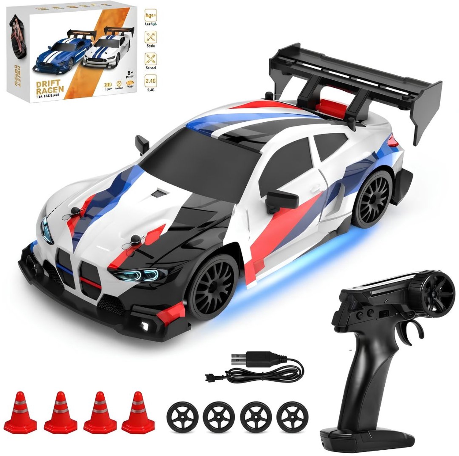 KLS® RC Auto - Bestuurbare Auto - Afstandbestuurbaar Race Drift Car - Wit - 22cm x 15cm x 12cm