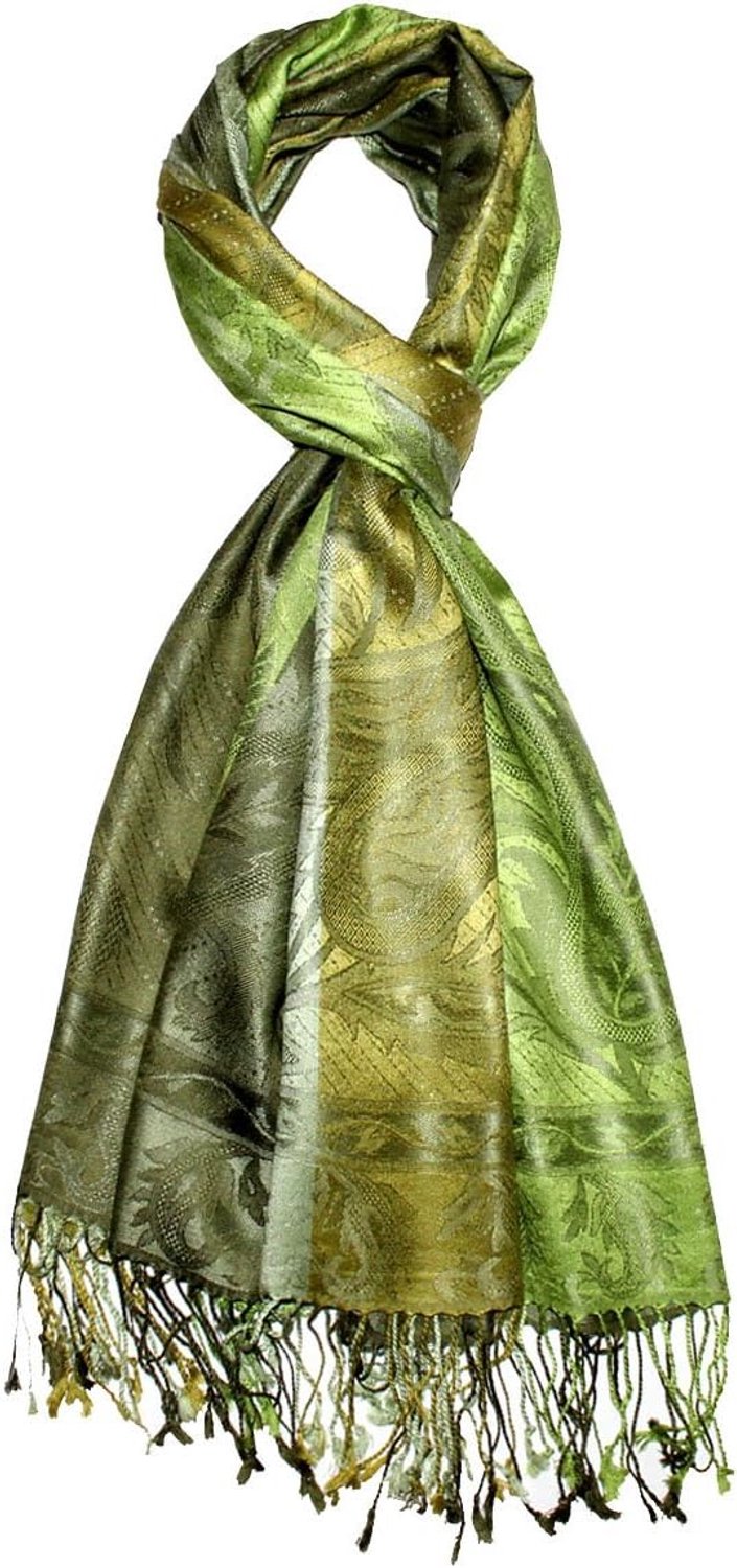 Lorenzo Cana Zijden Sjaal Pashmina Paisley Lichtgroen Donkergroen Geel