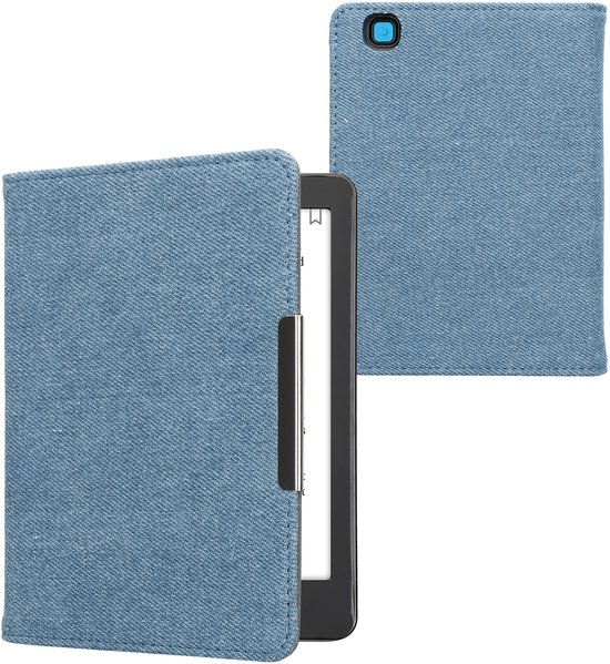 kwmobile e-reader hoesje geschikt voor Kobo Aura Edition 2 hoes - E reader flip case met magneetsluiting - Ereader cover - Denim design in blauw — afbeelding 3