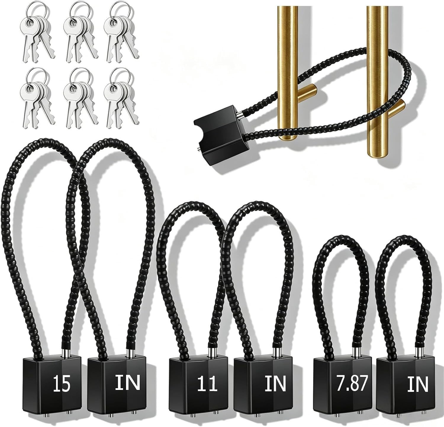 Set van 6 kabelsloten met sleutel in 3 lengtes: 7.9 mm, 11 mm en 15 mm voor optimale beveiliging