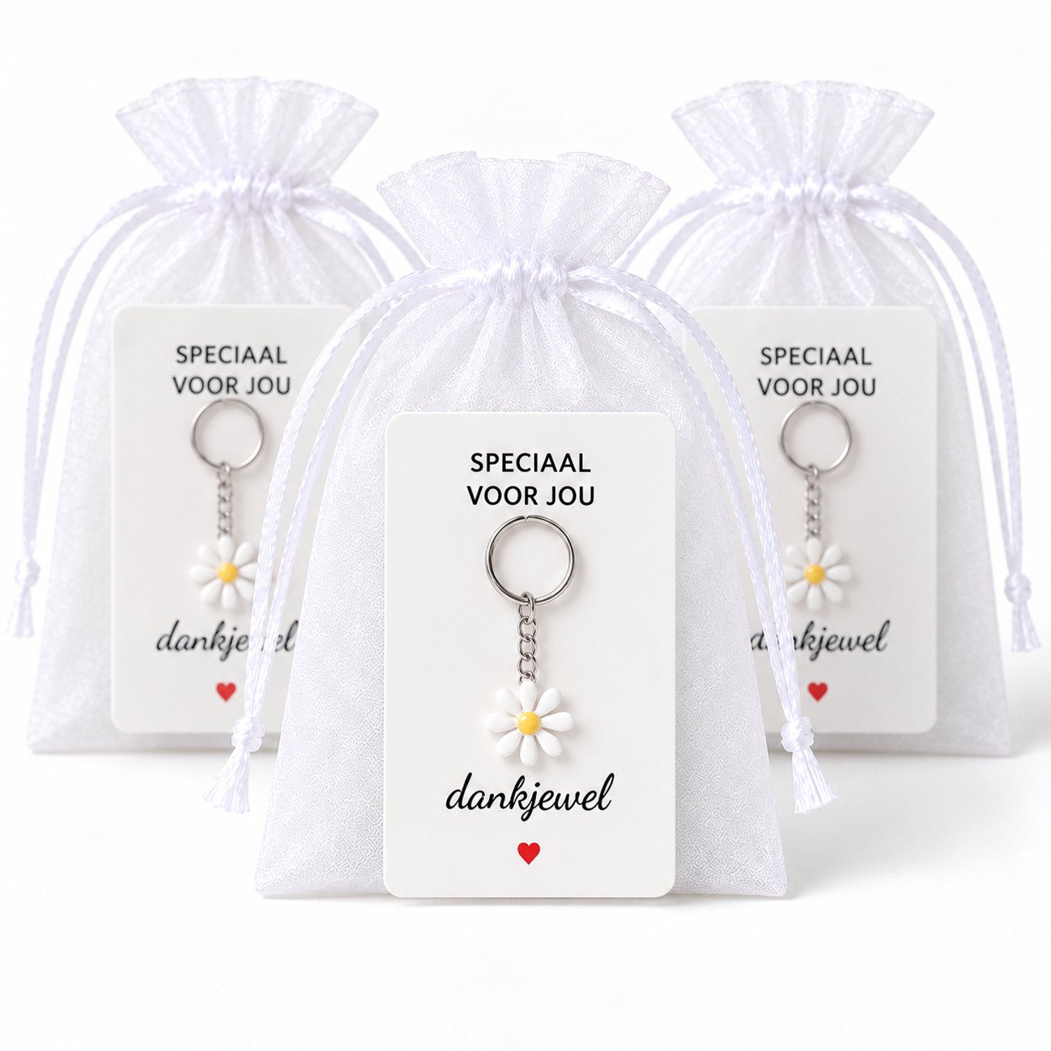 Bedankt Cadeautje 10 Stuks - Bloem Sleutelhanger met Kaartje & Zakje - Bedankjes Juf, Collega & Bruiloft - Kasey
