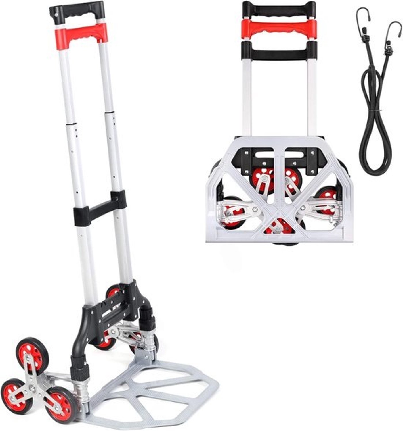 Opvouwbare handkar - Aluminium steekwagen - Vervoer van zware lasten - Met traplift - 70 kg capaciteit - Zilverkleurig