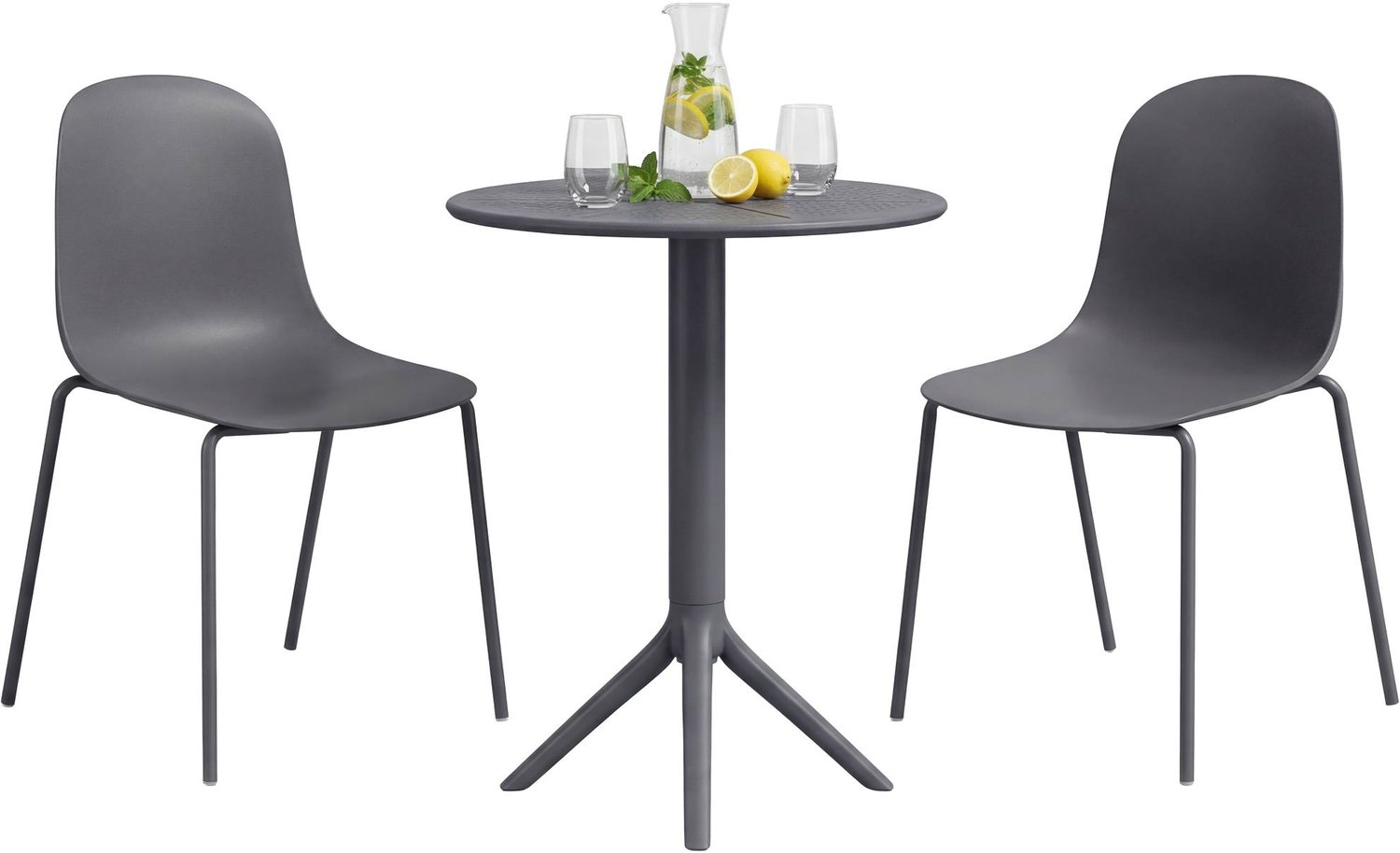 CLP Tuinmeubelset Torin - 3-delig - 2 Stapelbare Stoelen - ronde tafel 60 cm - donkergrijs