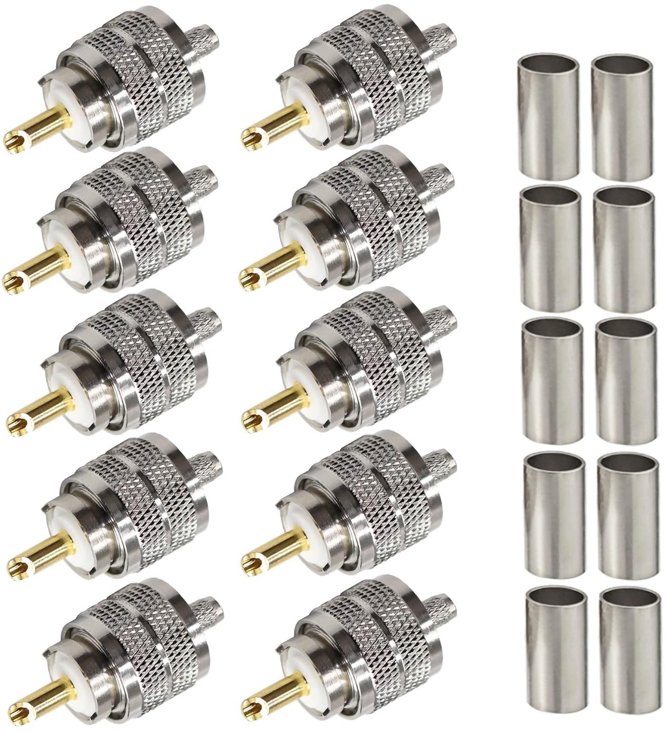 10 Stuks SO239 Plug en PL259 Crimp Coaxiale Adapters voor RG58 en RG142 Antennes, Geschikt voor CB en Amateur Radio