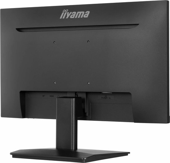 Achterkant van de zwarte iiyama monitor met zichtbare aansluitingen voor DP, HDMI en stroom.