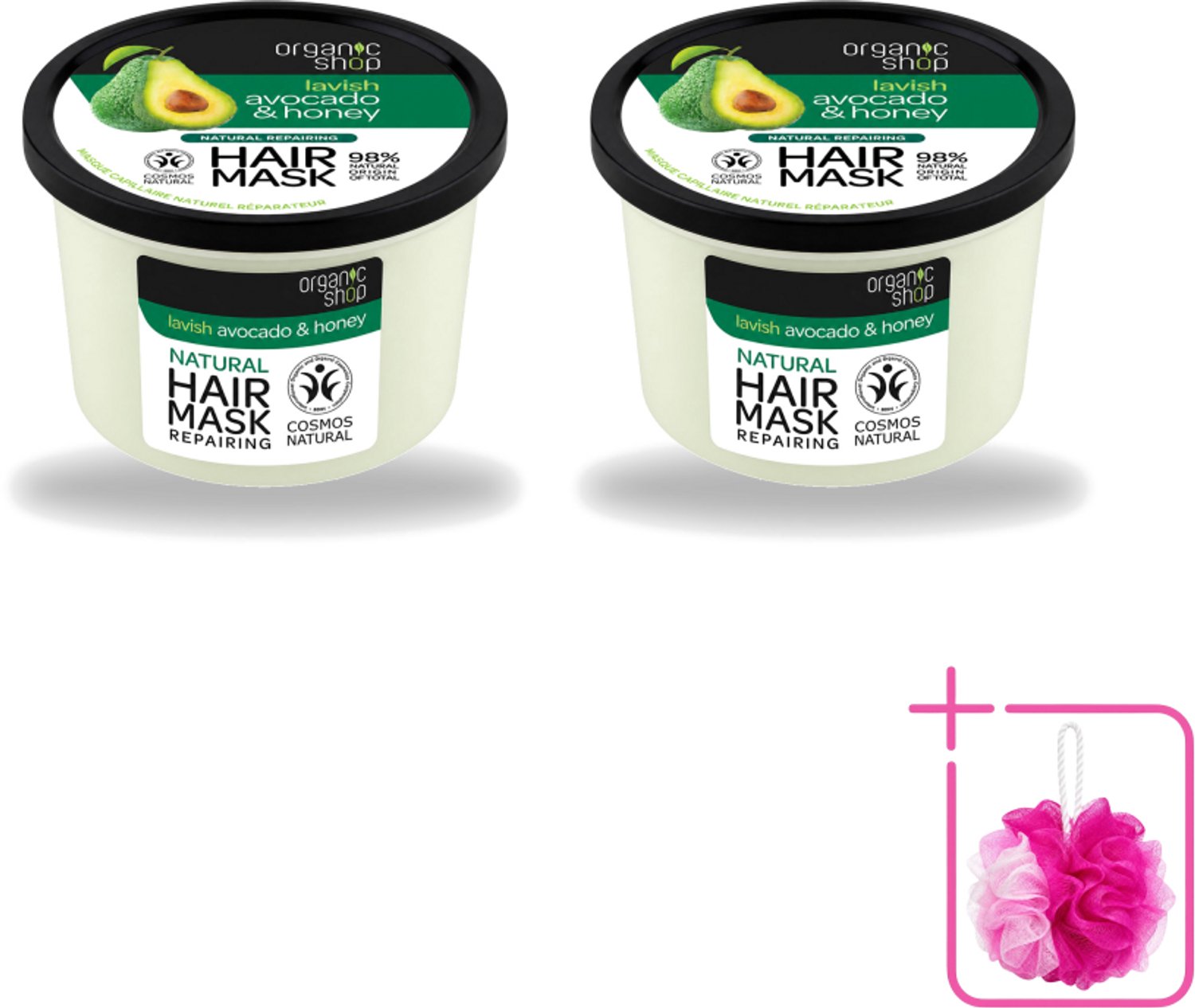 2 x Organic Shop - Haarmasker Avocado & Honey - Hydraterend en Verzachtend - 250 ml - Bulkverpakking - Haarmasker avocado en honing - Douchemop - Natuurlijk haarmasker