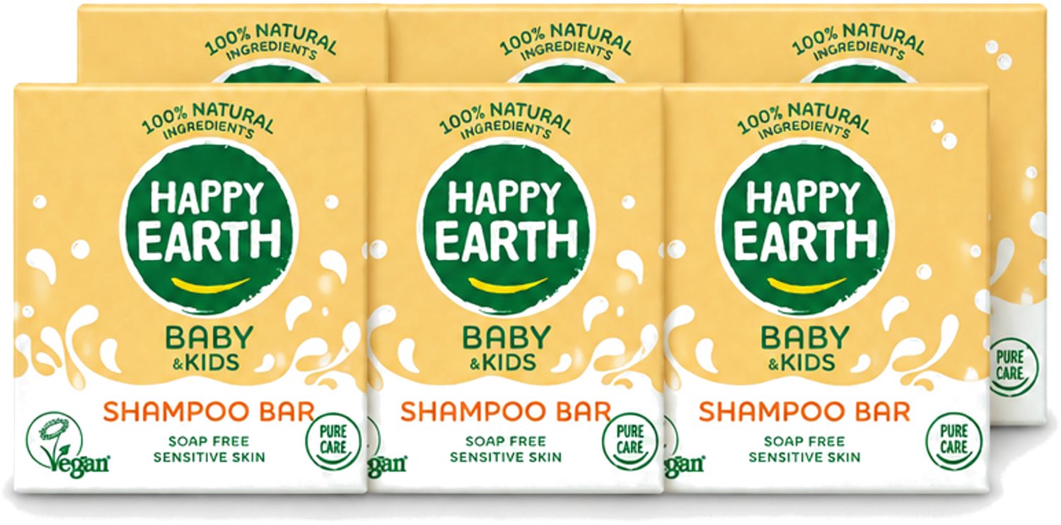 6 x Happy Earth – Shampoo Bar – 100% Natuurlijk Baby & Kids – 50 g - Voordeelverpakking - 6 stuks