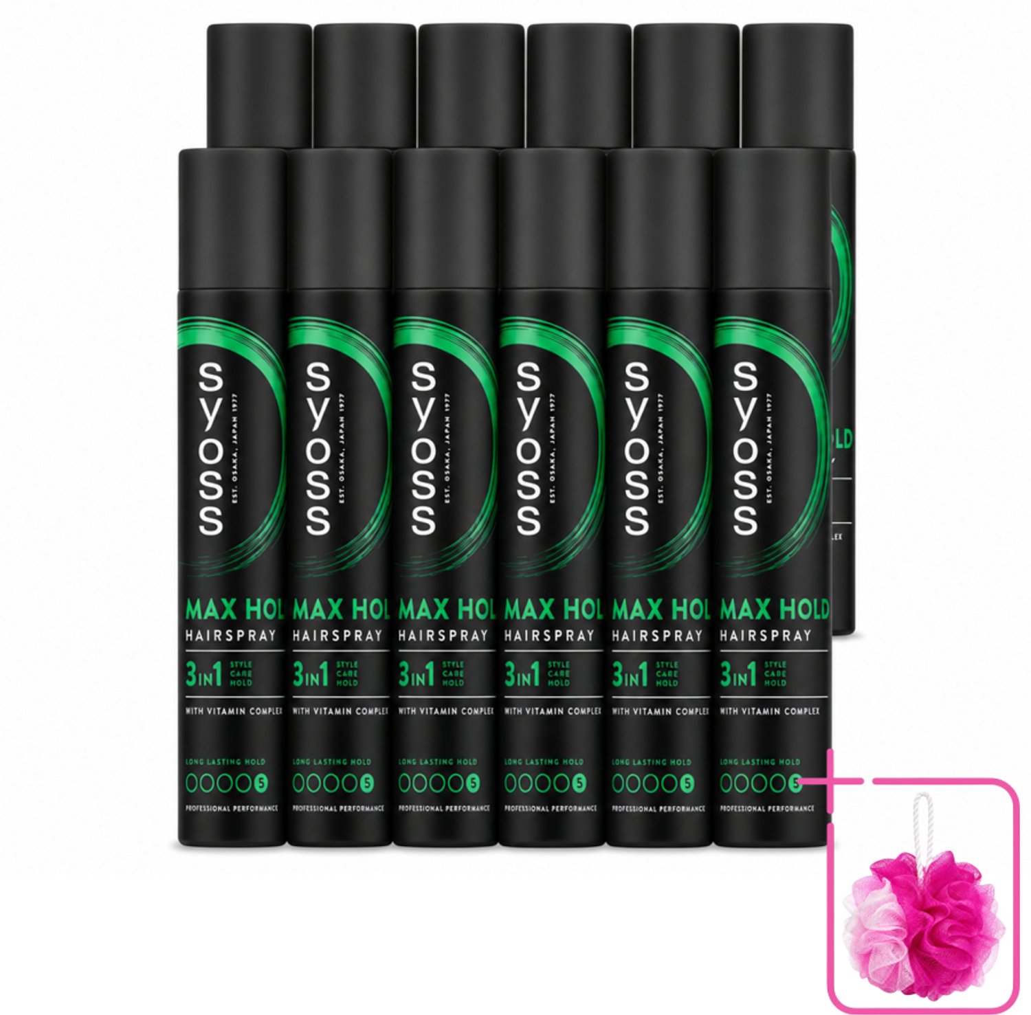 12 x Syoss - Max Hold - Haarspray - Compacte Fixatie - 75 ml - Bulkverpakking - Haarspray - Douchemop - Fixatie