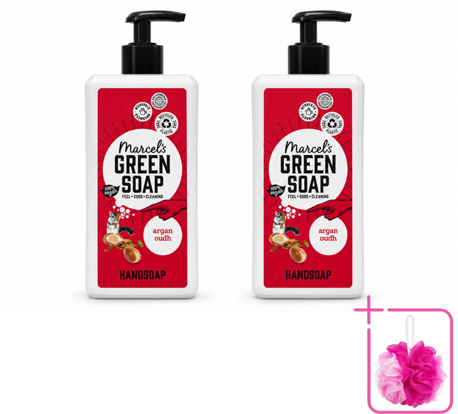 2 x Marcel's Green Soap - Handzeep Argan & Oudh - Plantaardig & duurzaam - 500 ml - Bulkverpakking - Handzeep - Douchemop - Natuurlijke handzeep