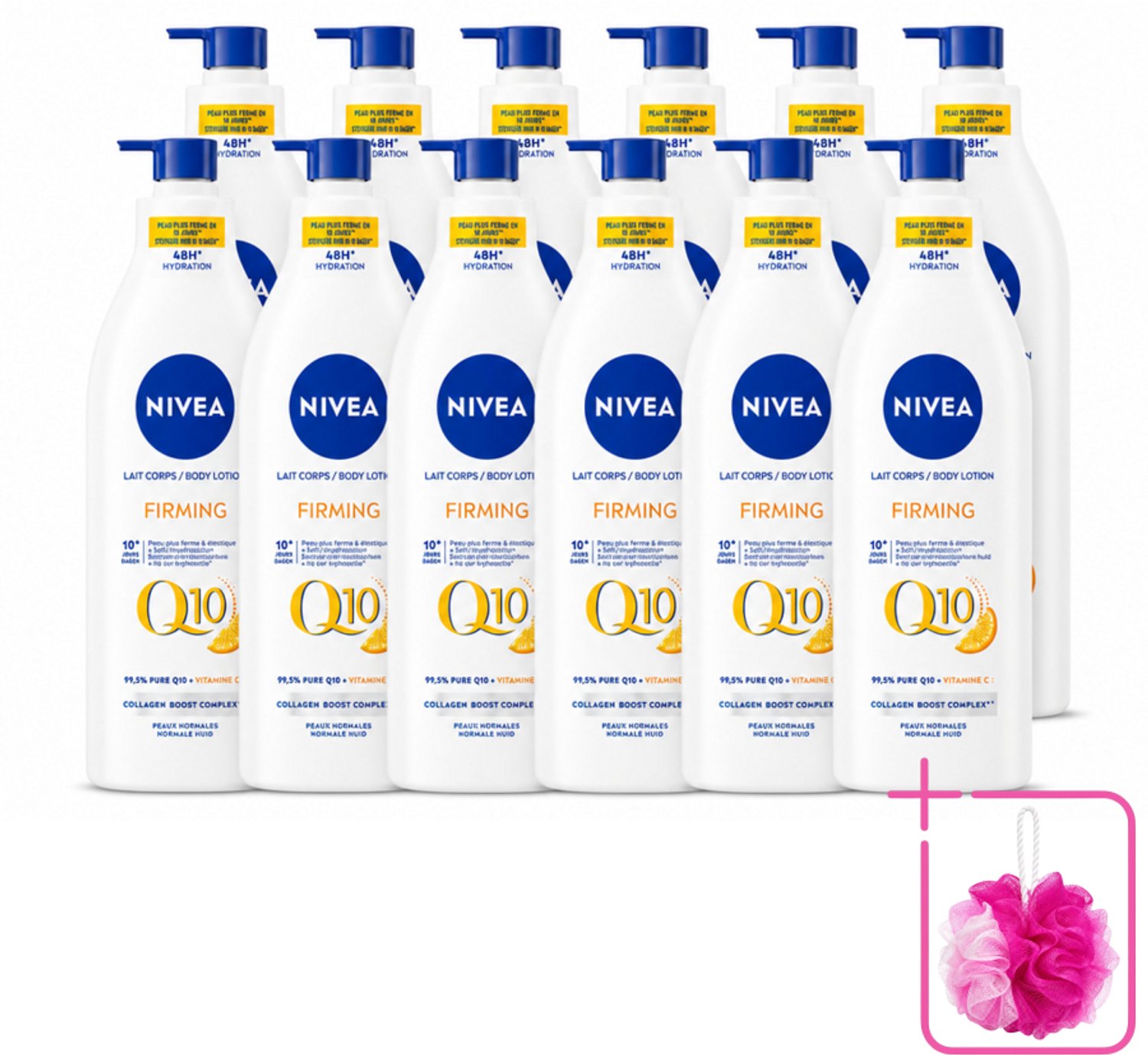 12 x Nivea - Q10 - Verstevigende Bodylotion met Pomp - Vitamine C - 48 uur Hydratatie - Voor Normale Huid - 400 ml - Bulkverpakking - Verstevigende bodylotion - Douchemop - Hydratatie