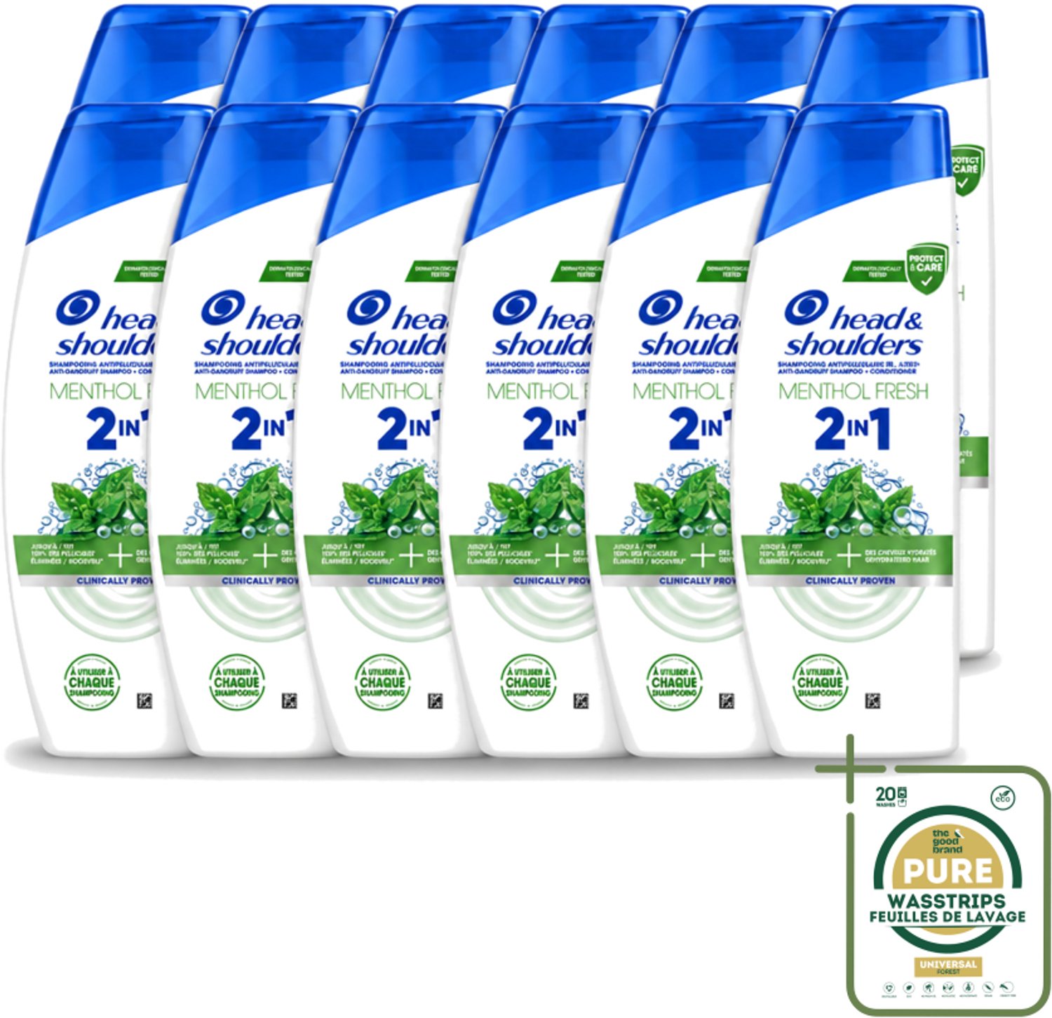 12 x Head & Shoulders – 2-in-1 – Menthol Fresh – 300 ml - Wasstrips - Anti-roos Shampoo - 2-in-1 Shampoo - Menthol Shampoo - Roosbestrijding - Verfrissende Shampoo
