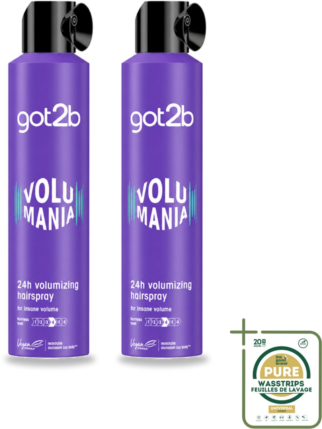 2 x Got2B - Haarspray - Volumania - 300 ml - Wasstrips - Haarspray - Volume - Body - Hold - Vegan Haarspray
