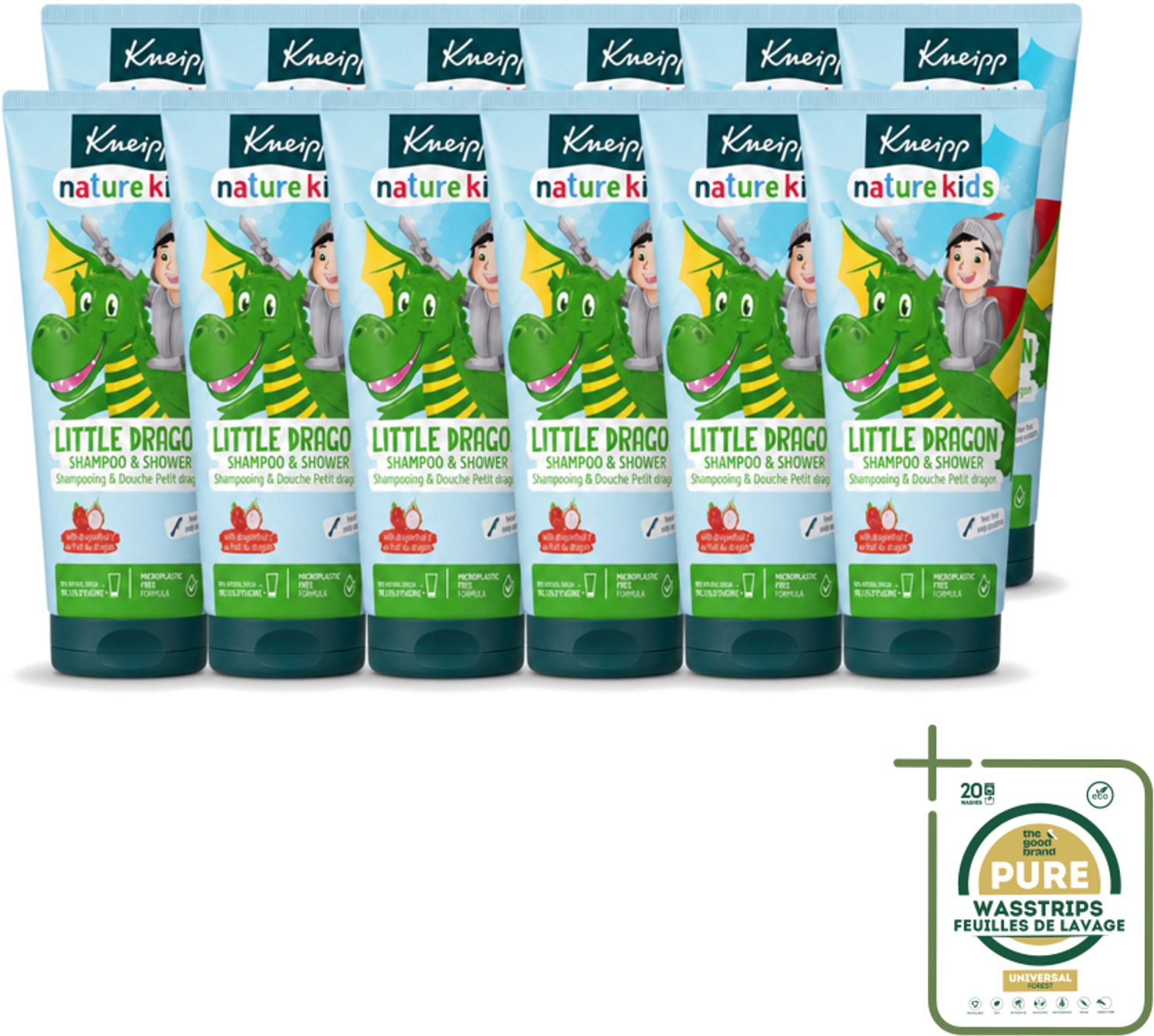 12 x Kneipp - Shampoo & Showergel - Little Dragon - 200 ml - Wasstrips - Kinderen Baden - Gevoelige Huid - Shampoo En Douchegel - 2-in-1 - Dragonfruit Geur