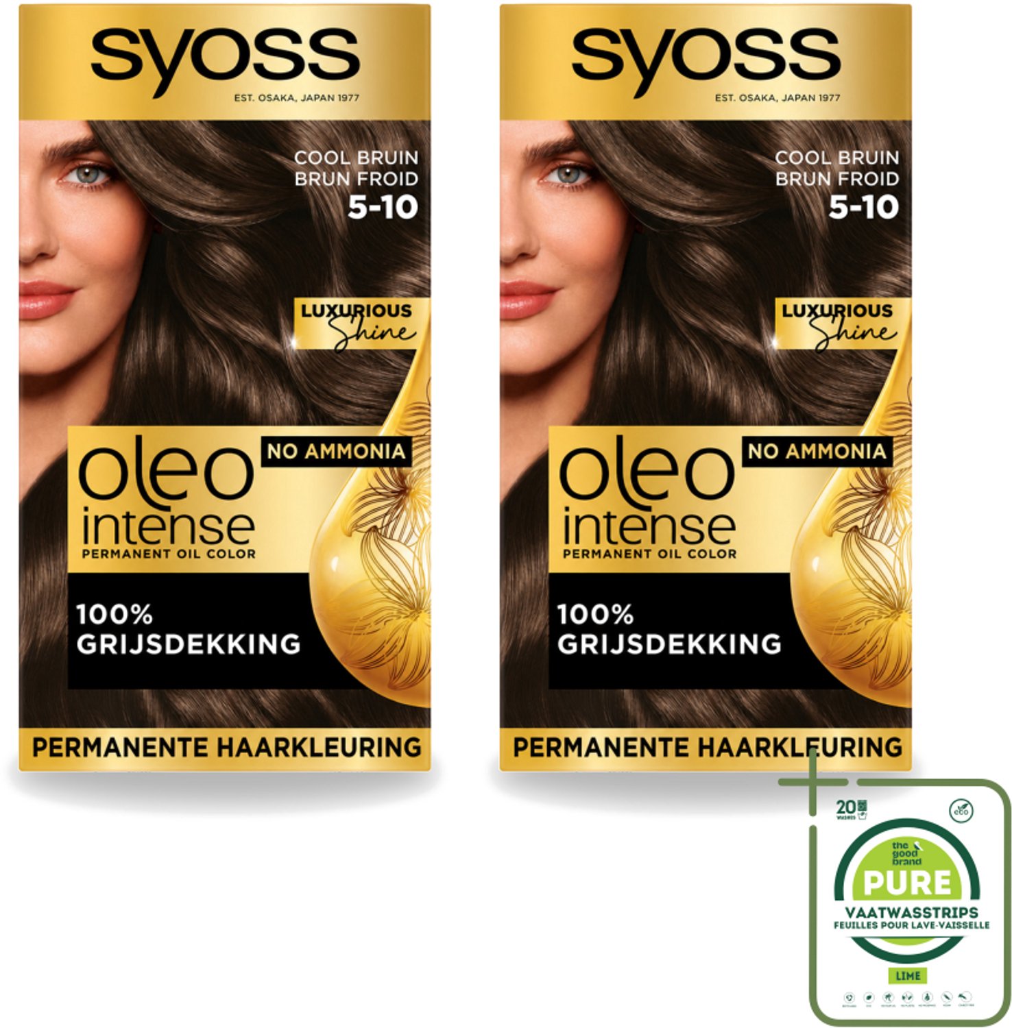 2 x SYOSS - Oleo Intense 5-10 - Haarverf - Permanente Haarkleuring - Cool Bruin - Langdurige Kleur - Grootverpakking - Vaatwasstrips - Haarkleur - Haarkleuring - Olieformule - Grijsdekking - Cool Bruin
