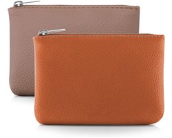 Mini Wallet met Lychee Patroon - PU Leren Ritsportemonnee voor Vrouwen met Muntvak - Huidkleur en Bruin, Compact en Stijlvol