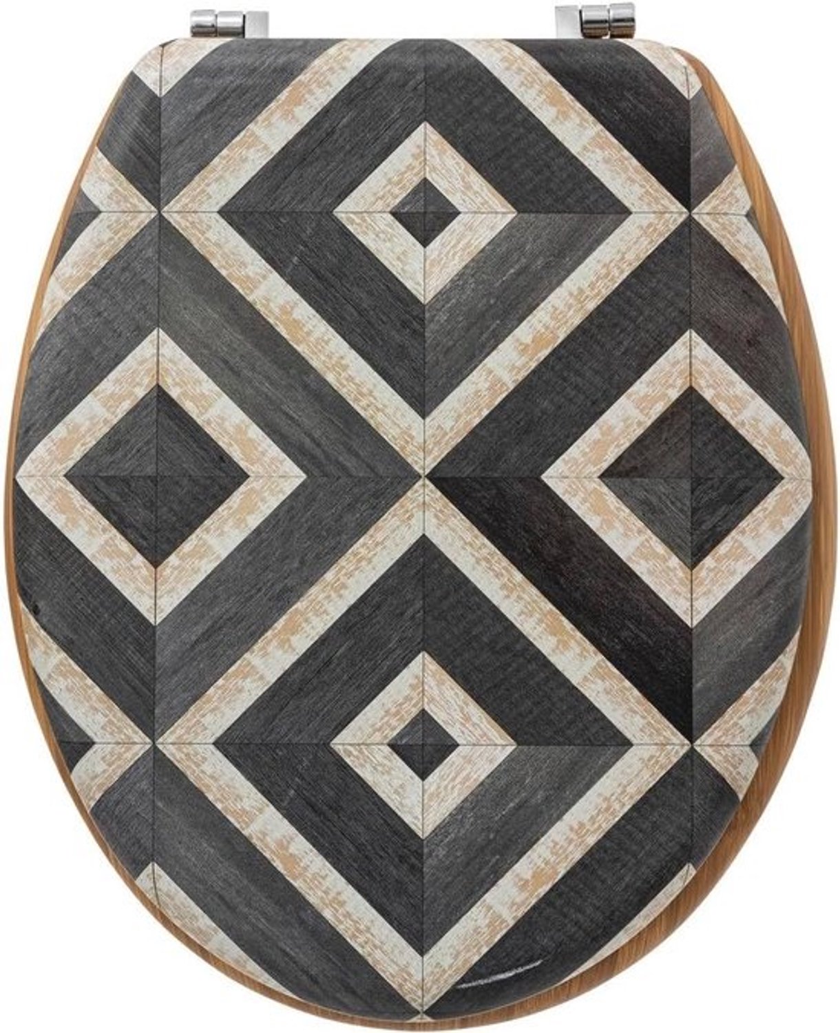 Houten toiletbril - Zwart en beige canvasdesign - Universele montage